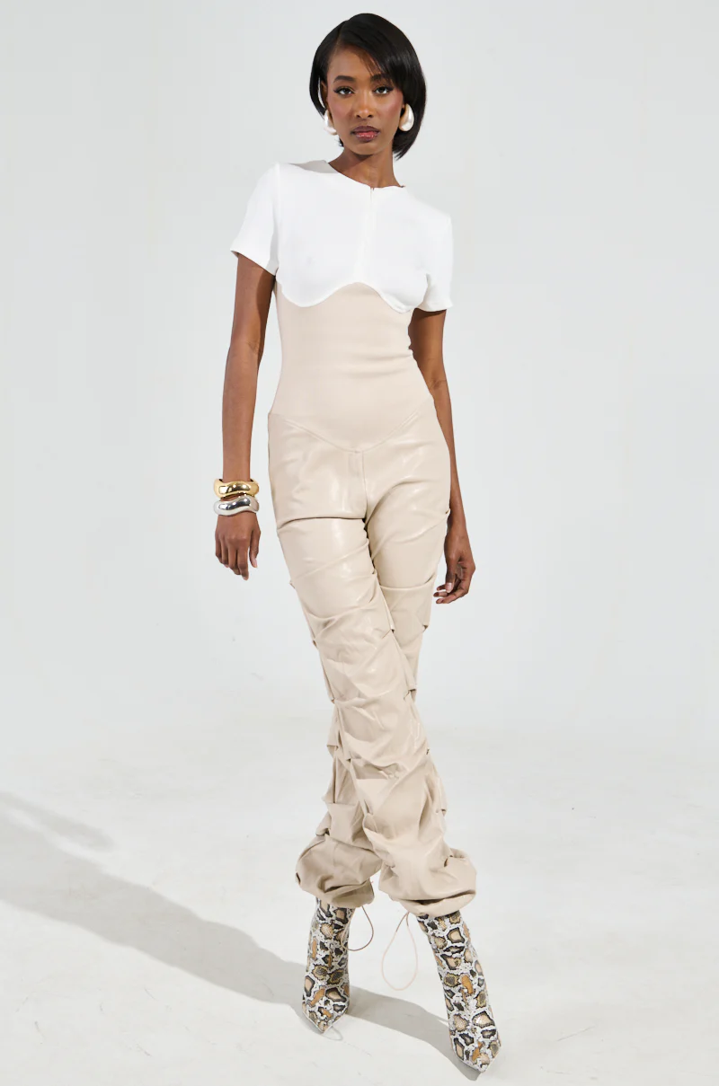 CHARLI STACKED PU JUMPSUIT IN IVORY - Image 3