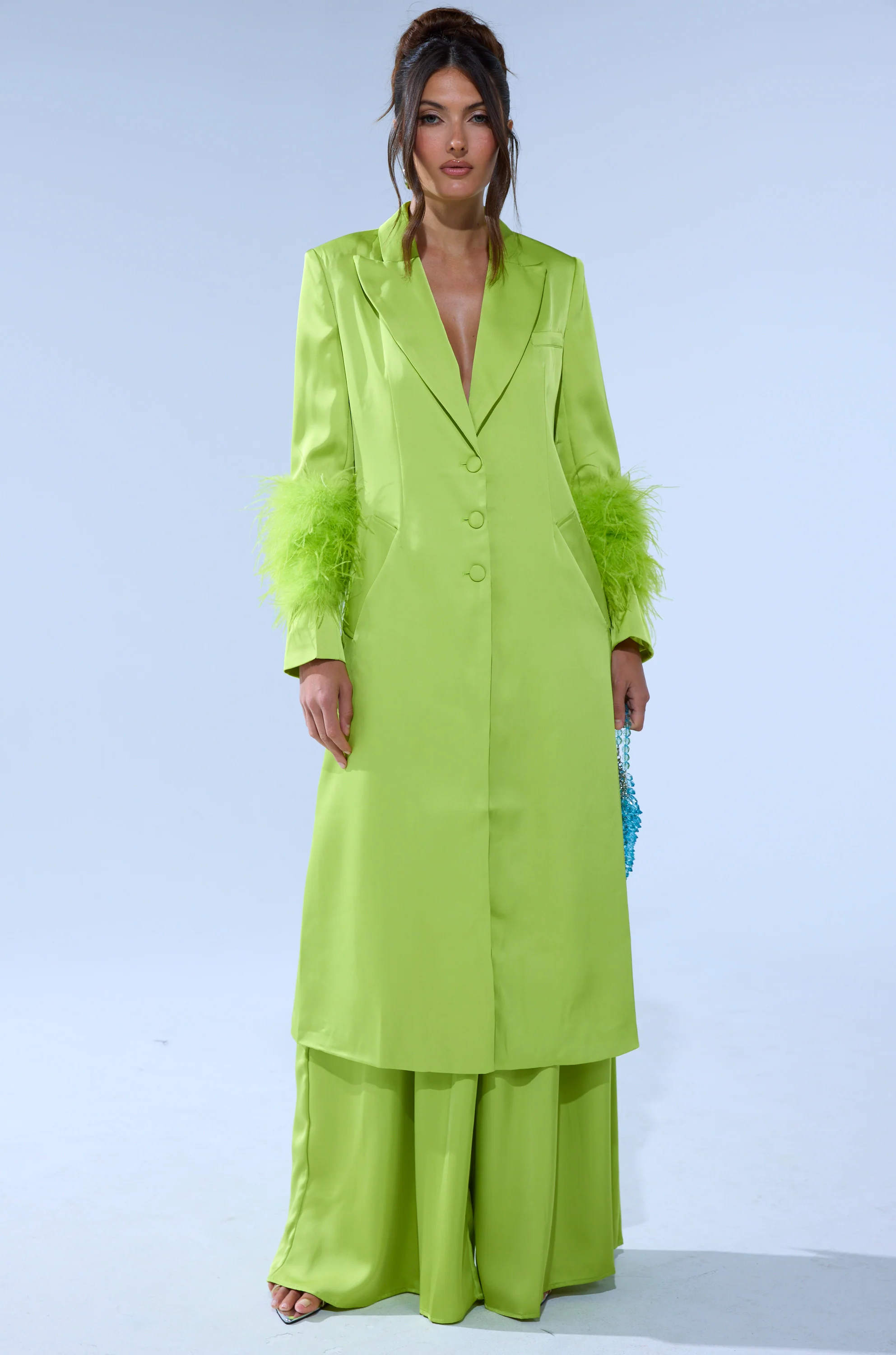 CHARTREUSE FEATHER TRIM TRENCH - Image 2