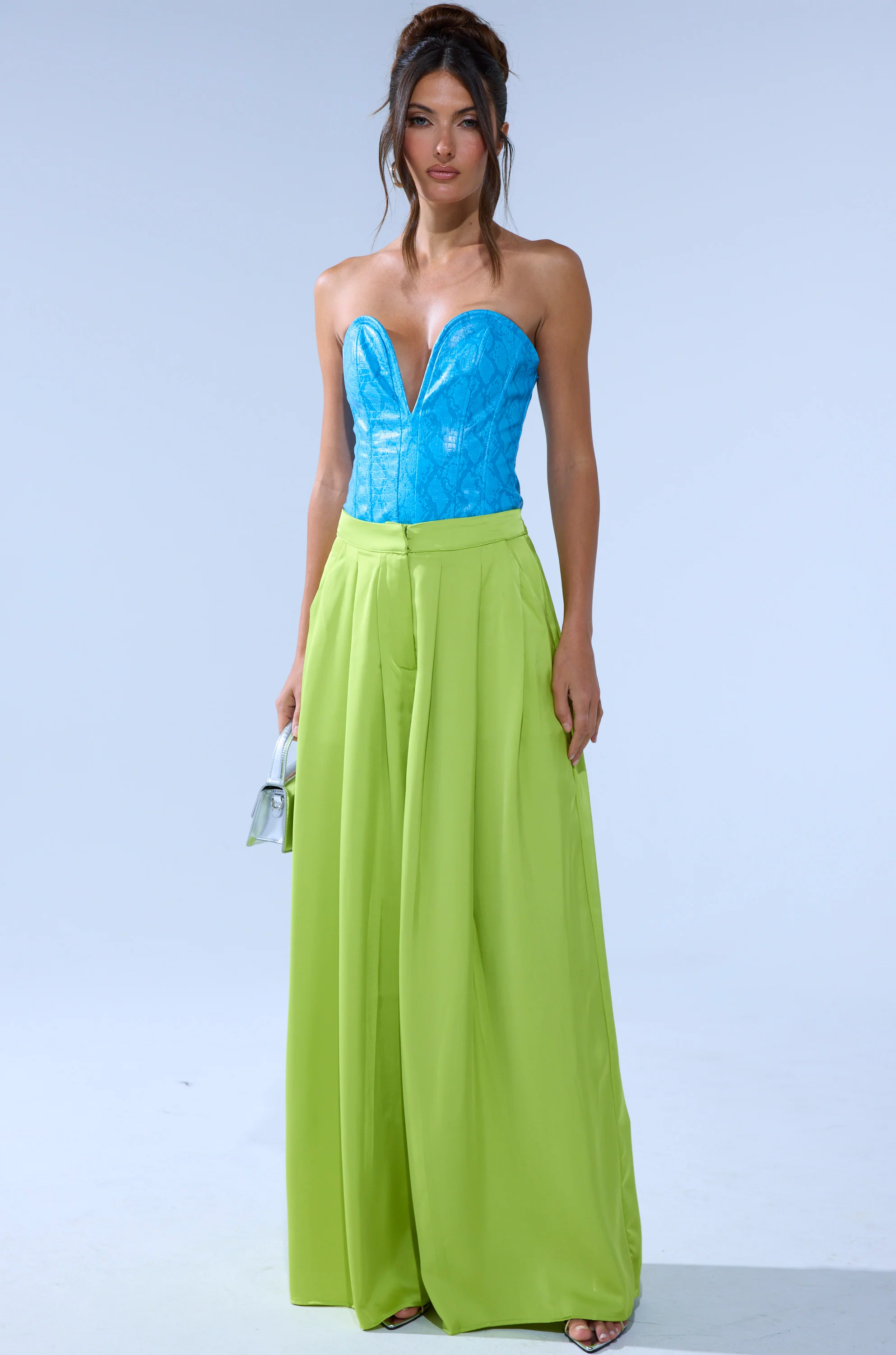 CHARTREUSE PLEATED PALAZZO PANT - Image 7