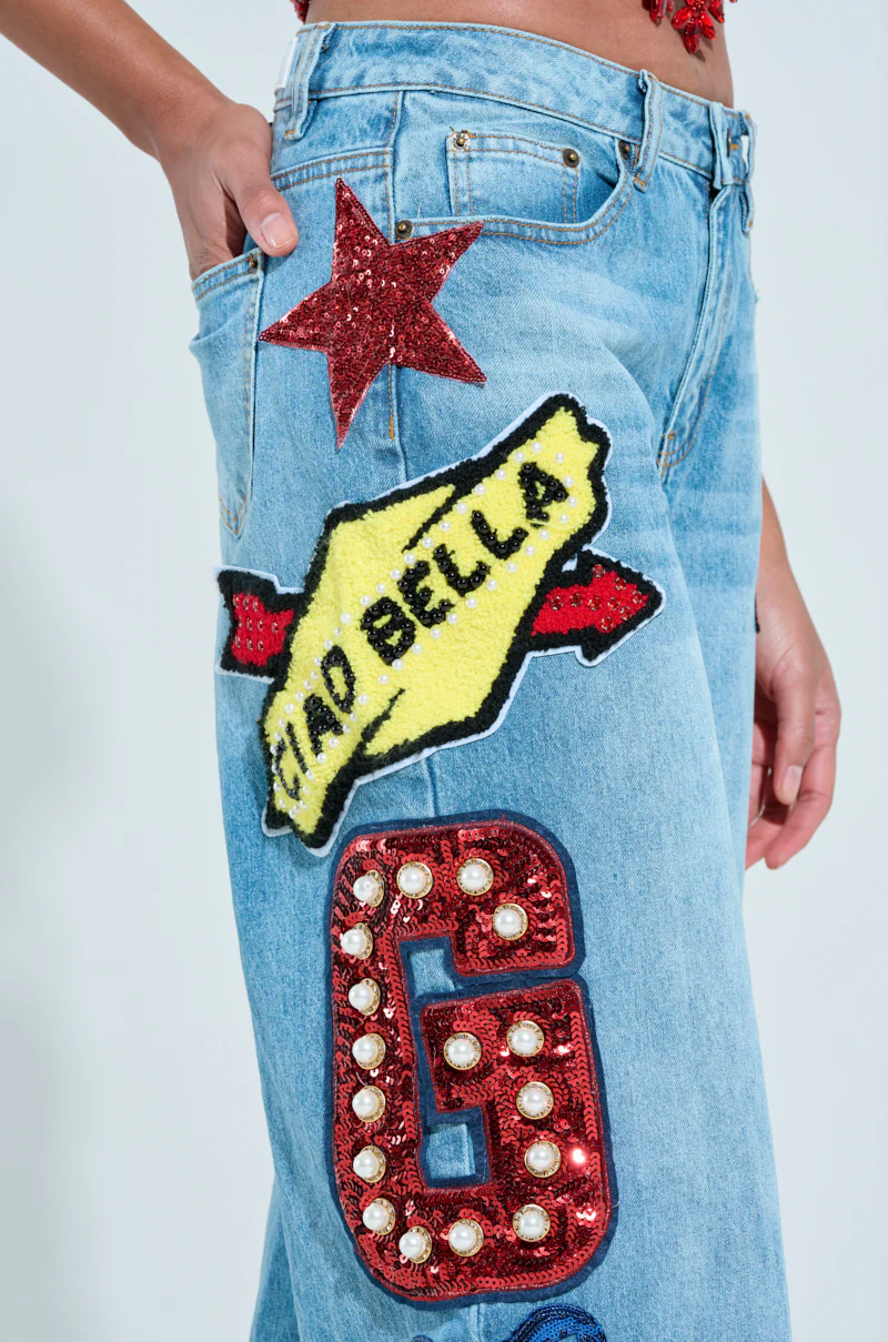 CHECK IT OUT OVERSIZED PATCH JEANS - Image 9