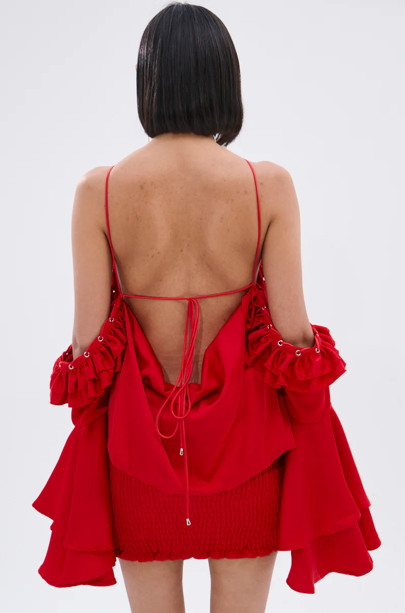 CHIC AF RUFFLE MINI DRESS IN RED - Image 6