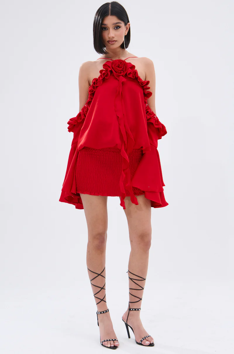 CHIC AF RUFFLE MINI DRESS IN RED - Image 7