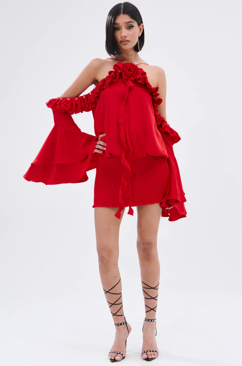 CHIC AF RUFFLE MINI DRESS IN RED - Image 8
