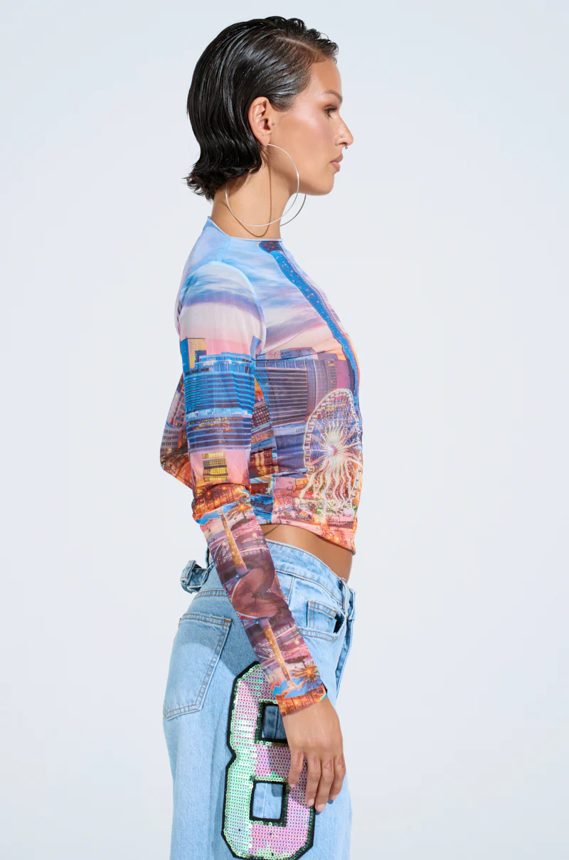 CITY LIGHTS MESH LONG SLEEVE TOP - Image 3