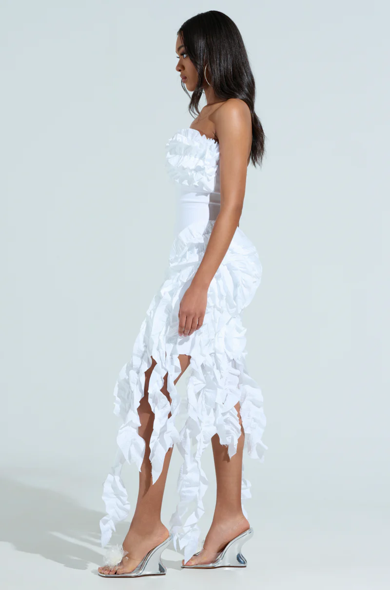 CITY LIGHTS RUFFLE MIDI DRESS IN WHITE - Image 4