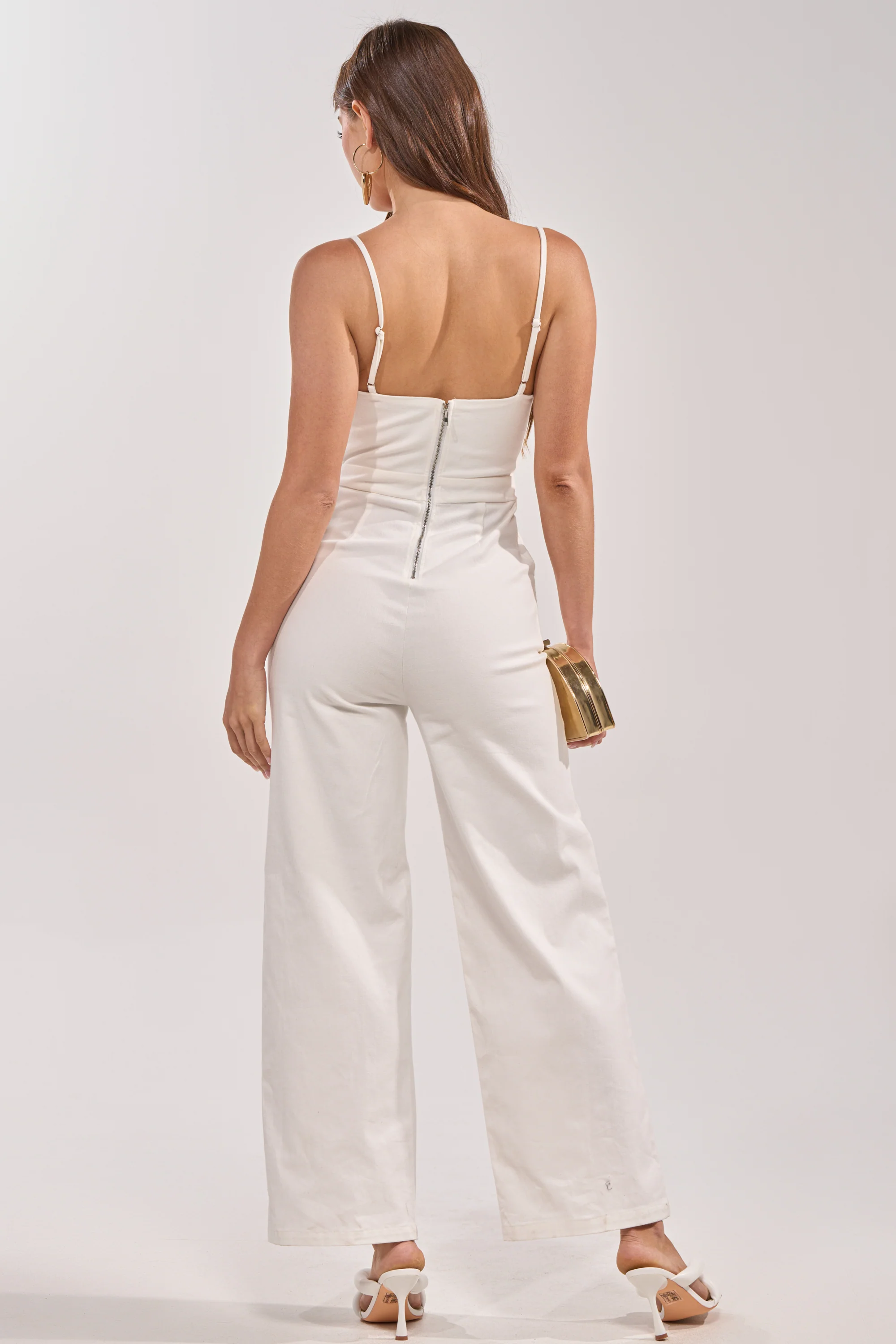 CITY LIGHTS SLEEVELESS JUMPSUIT IN WHITE POPLIN - Image 5