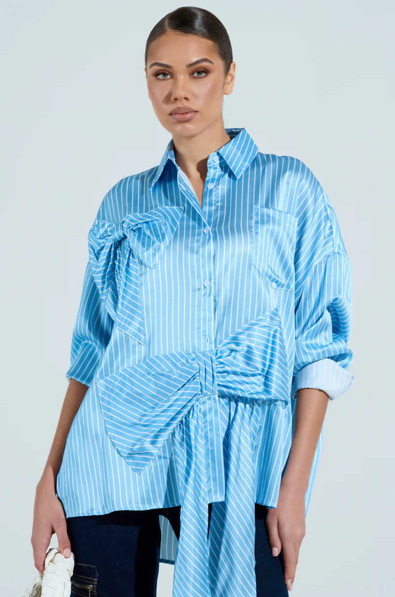 CLAIRE BIG BOW STRIPED BUTTON UP SHIRT