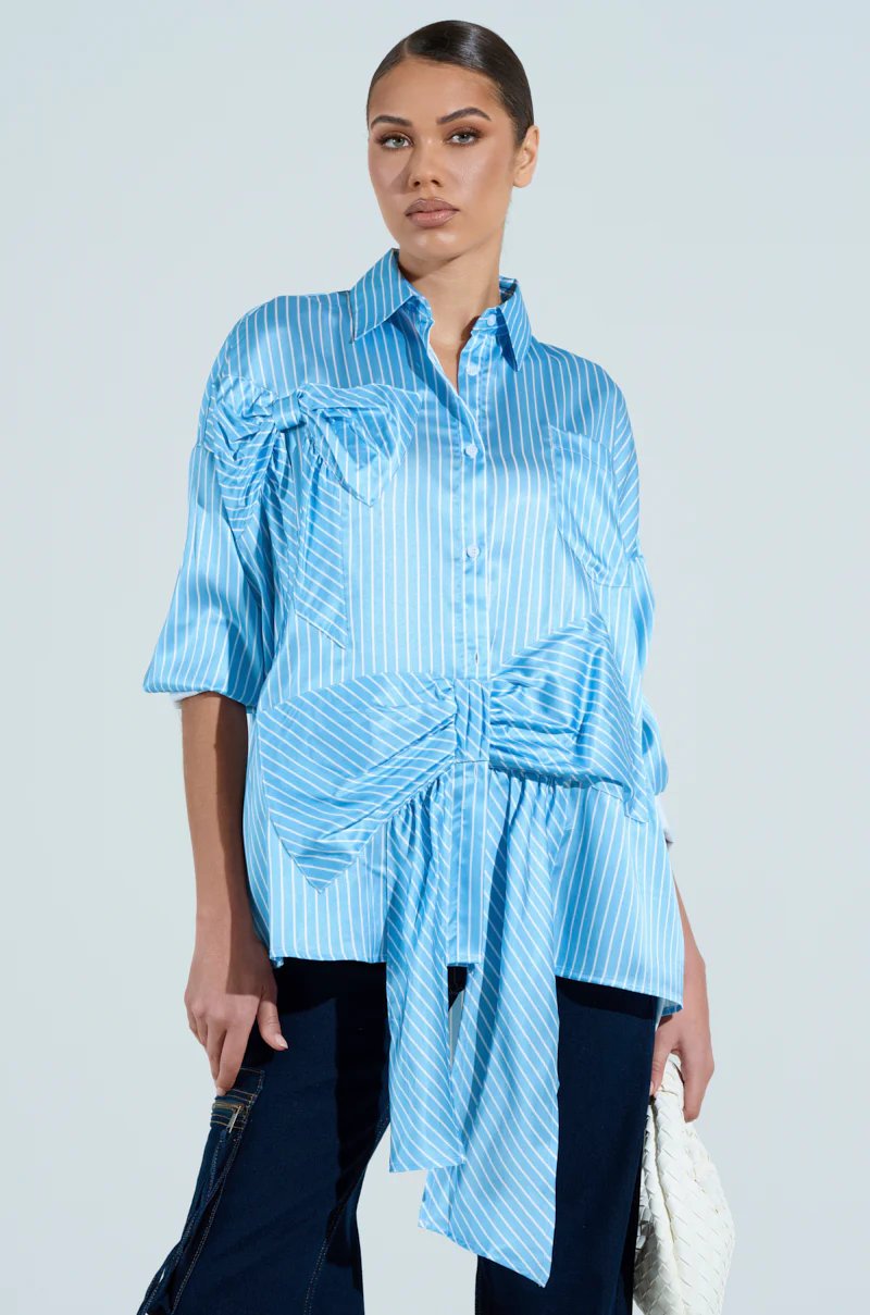 CLAIRE BIG BOW STRIPED BUTTON UP SHIRT - Image 2