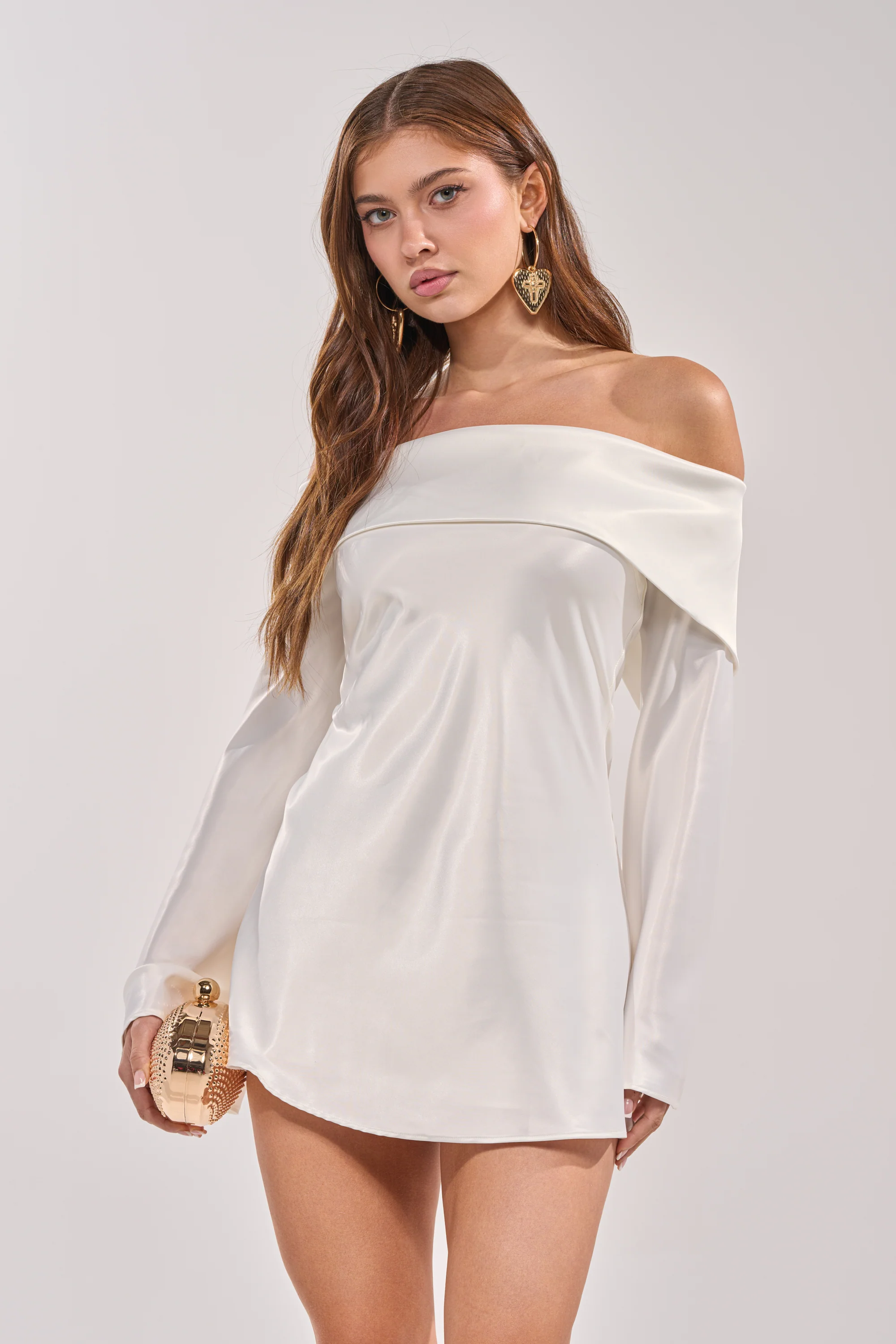 CLASSY YET SASSY LONG SLEEVE SATIN MINI DRESS - Image 2