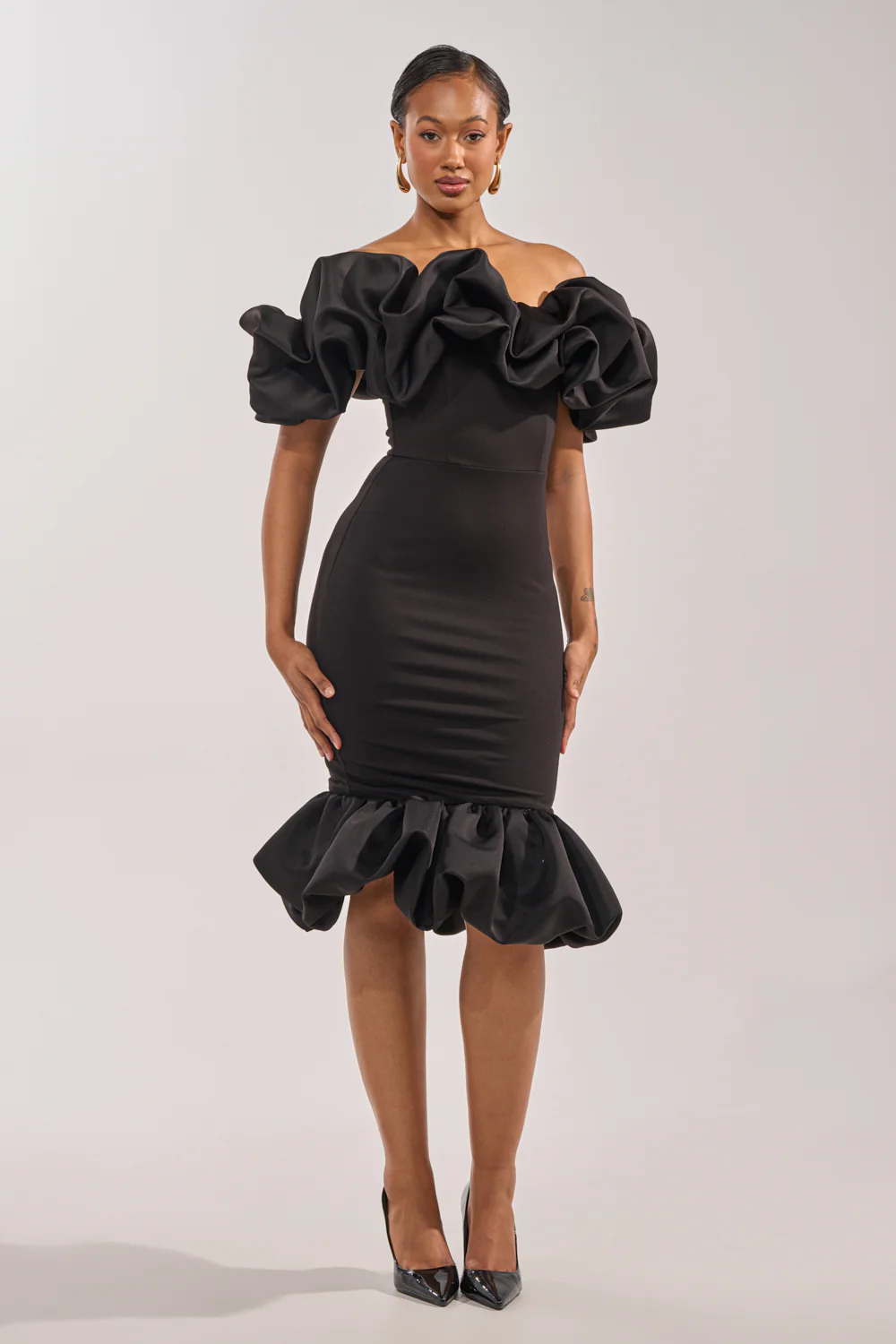 COCKTAIL HOUR PUFF SLEEVE MIDI DRESS