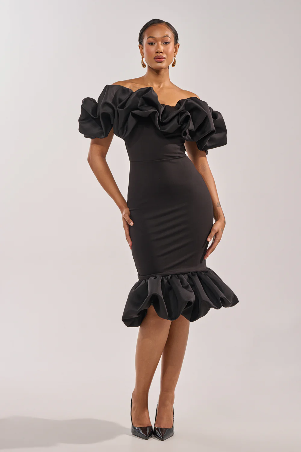 COCKTAIL HOUR PUFF SLEEVE MIDI DRESS - Image 2