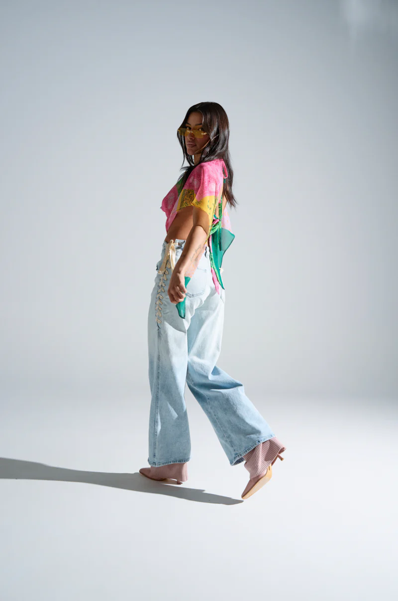 COME HANG WITH ME WIDE LEG DENIM PANT WITH TIES - Image 8