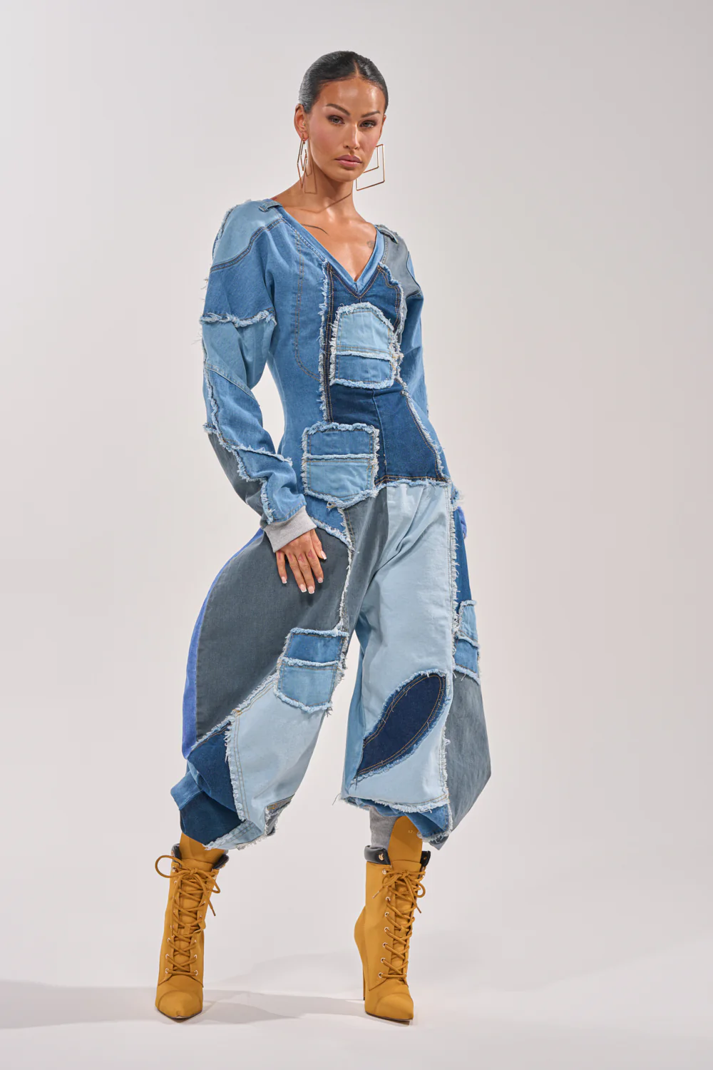 COMFY COZY DENIM PATCHWORK JUMPSUIT - Image 3