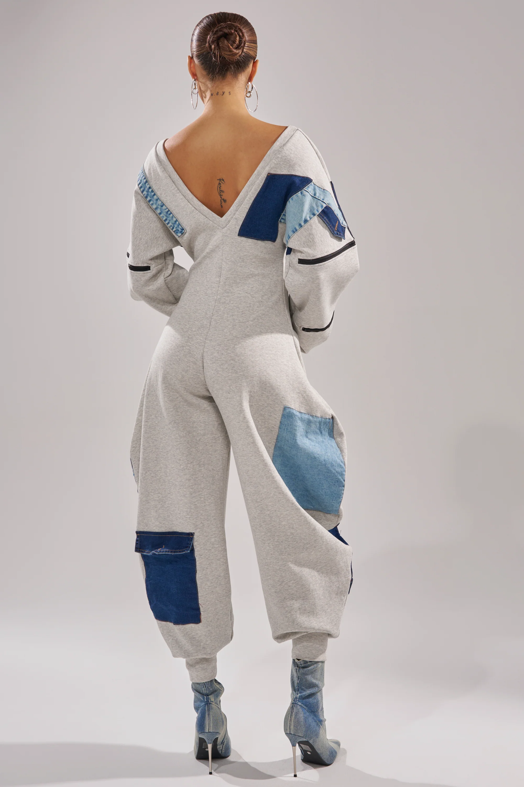 COMFY COZY PATCHWORK JUMPSUIT IN HEATHER GREY - Image 6