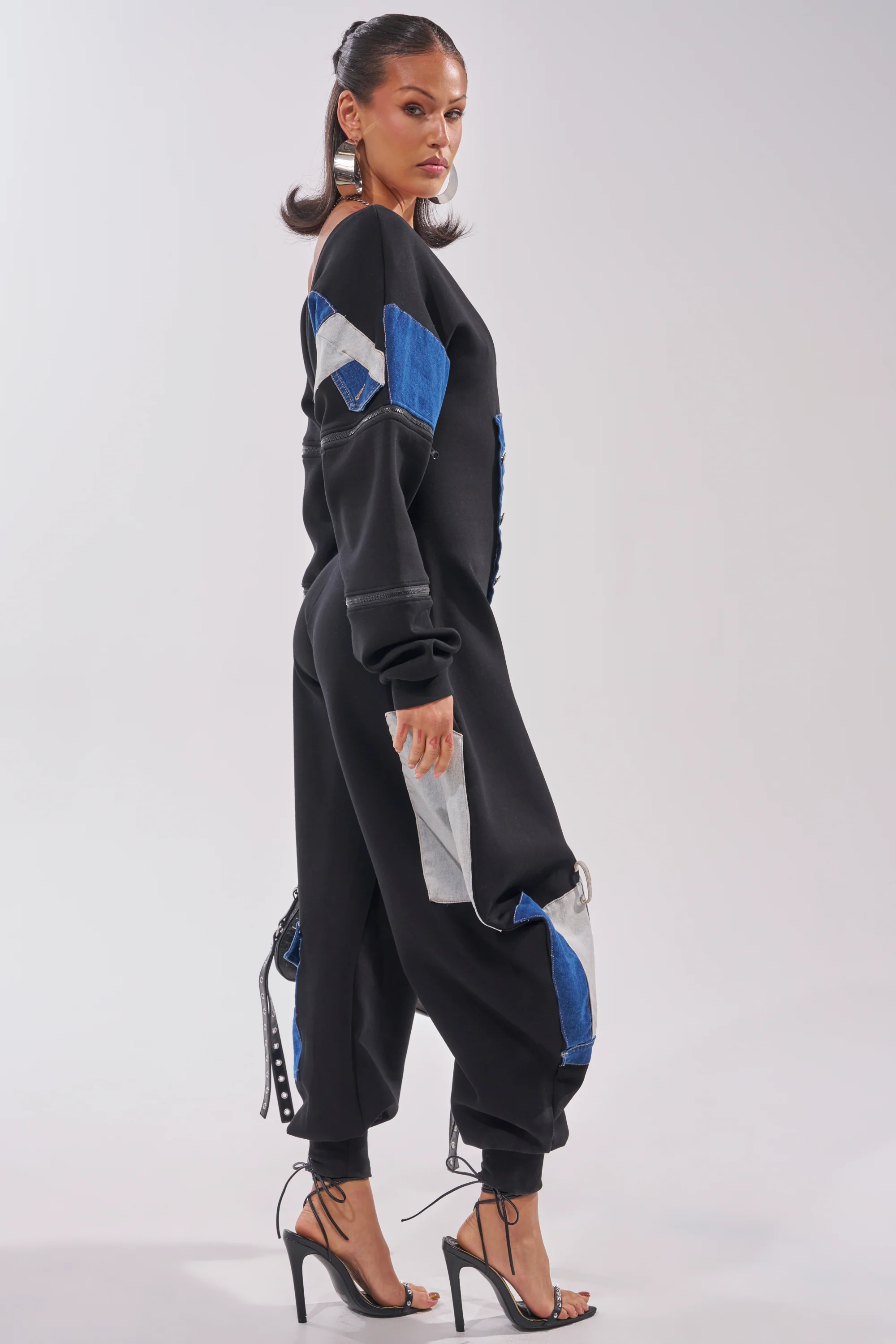 COMFY COZY PATCHWORK JUMPSUIT IN BLACK - Image 5