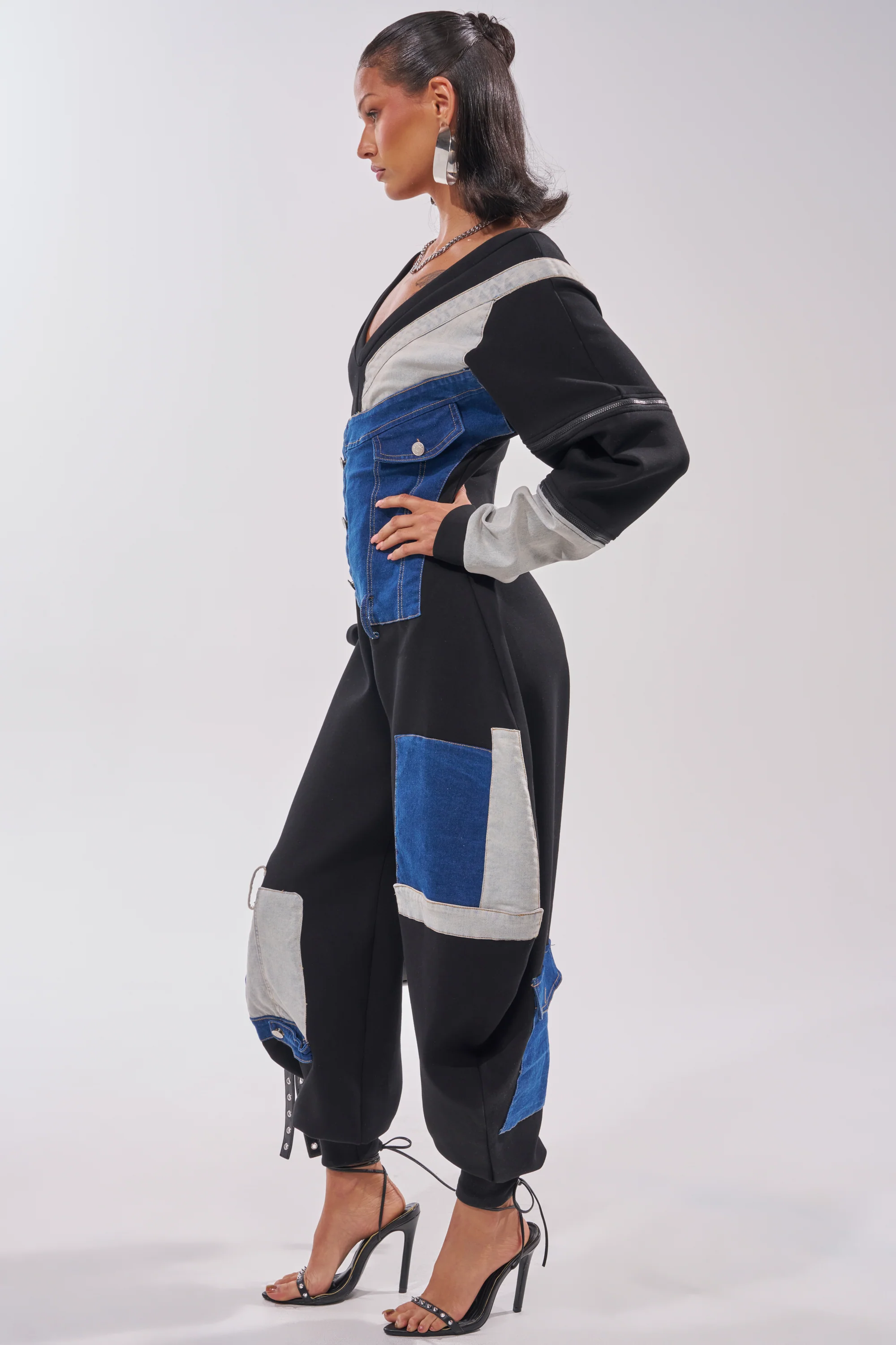 COMFY COZY PATCHWORK JUMPSUIT IN BLACK - Image 6