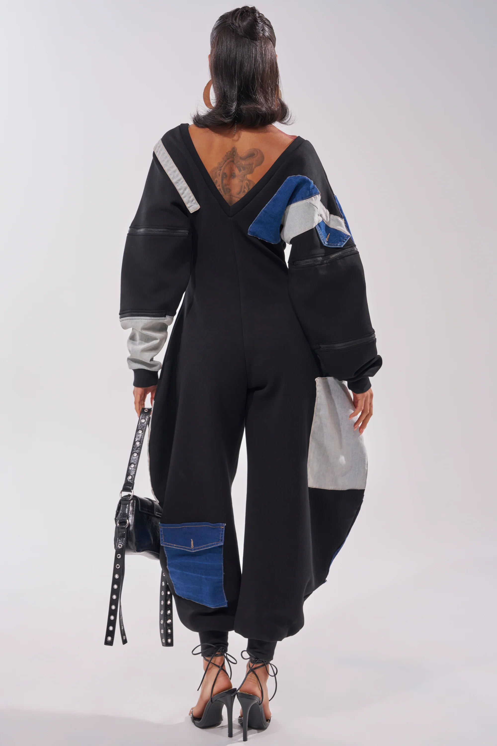 COMFY COZY PATCHWORK JUMPSUIT IN BLACK - Image 7