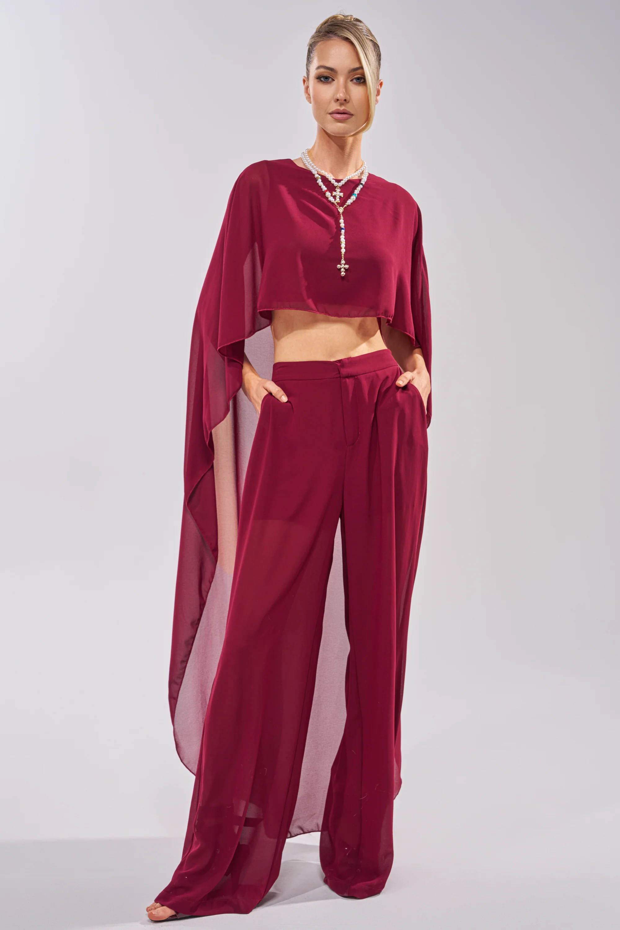 COOL GIRL CHIFFON BLOUSE IN BURGUNDY