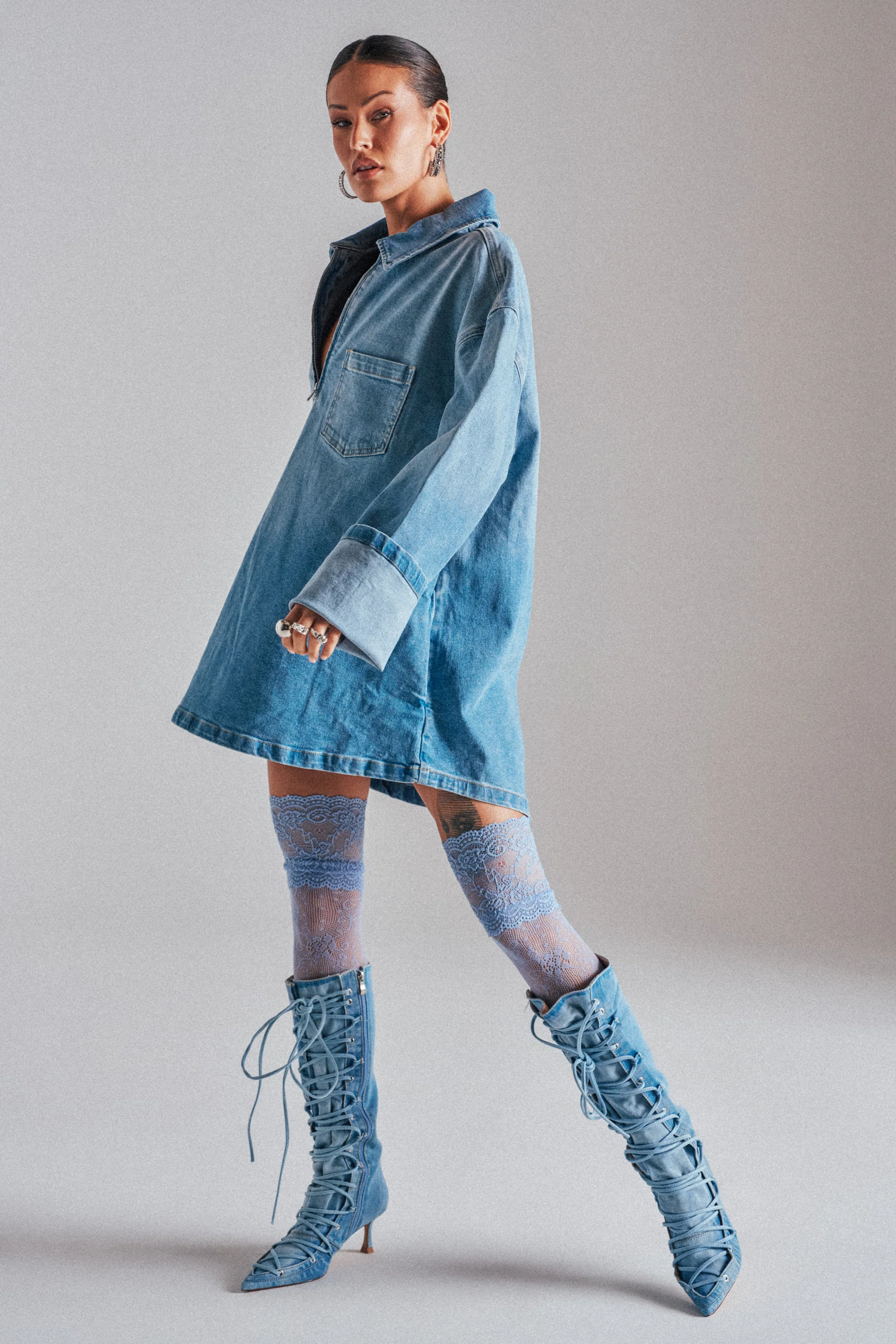COOL GIRL OVERSIZED OMBRE DENIM SHIRT DRESS - Image 3