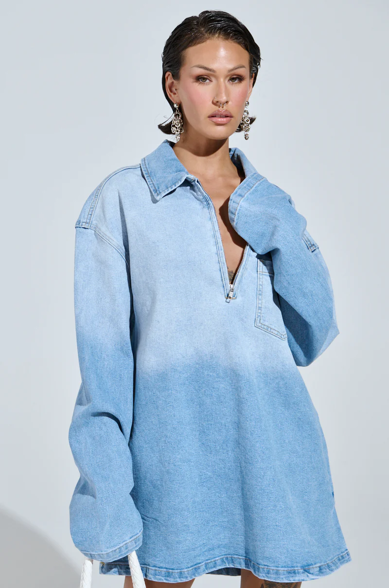 COOL GIRL OVERSIZED OMBRE DENIM SHIRT DRESS - Image 8
