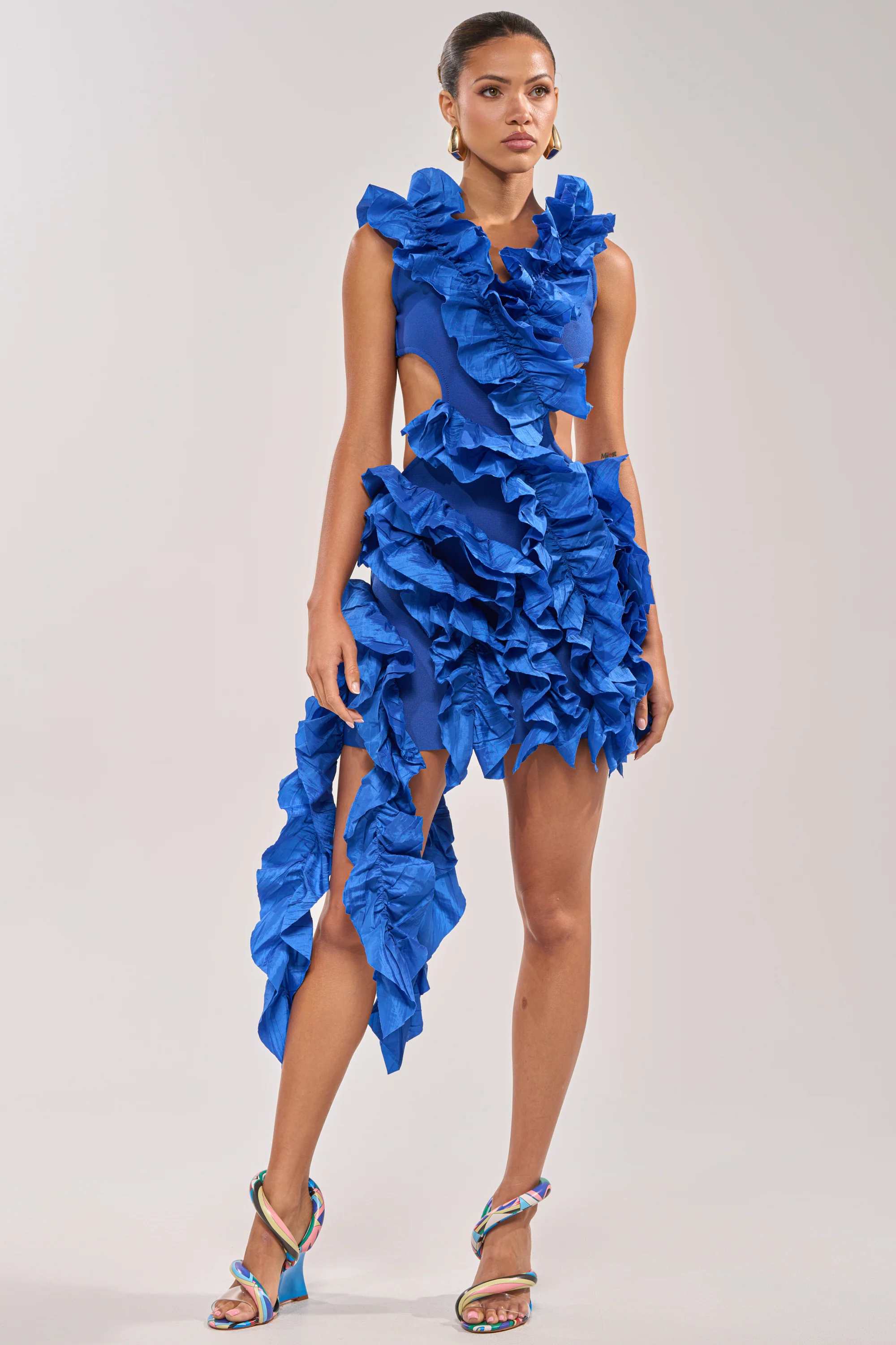 CRAZIER THAN YOUR EX FLOCKED MINI DRESS IN BLUE - Image 2