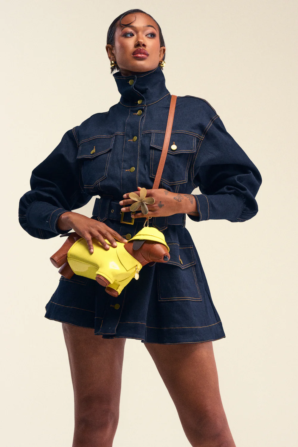 DAILY POWER BELTED DENIM MINI DRESS - Image 2