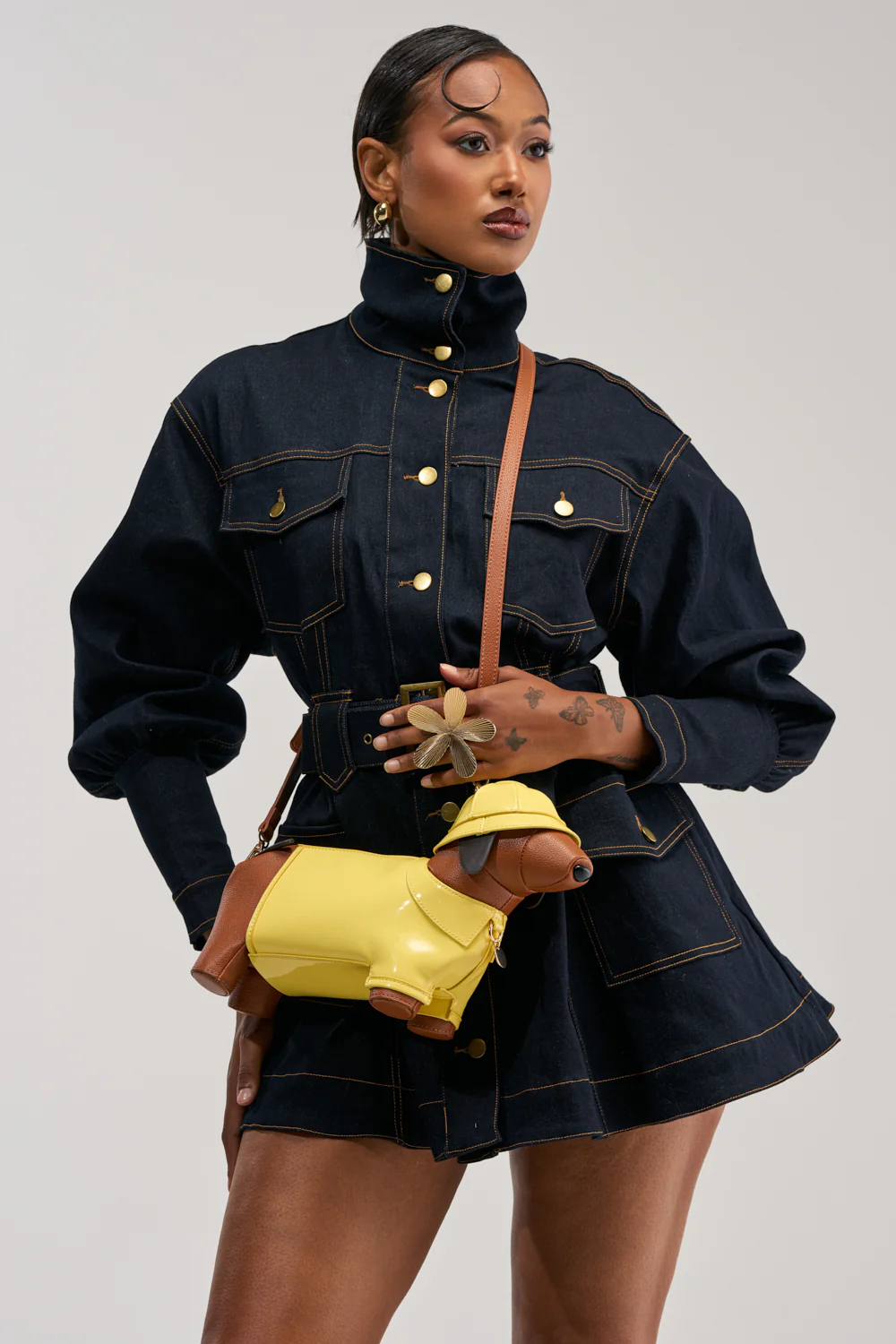 DAILY POWER BELTED DENIM MINI DRESS - Image 5