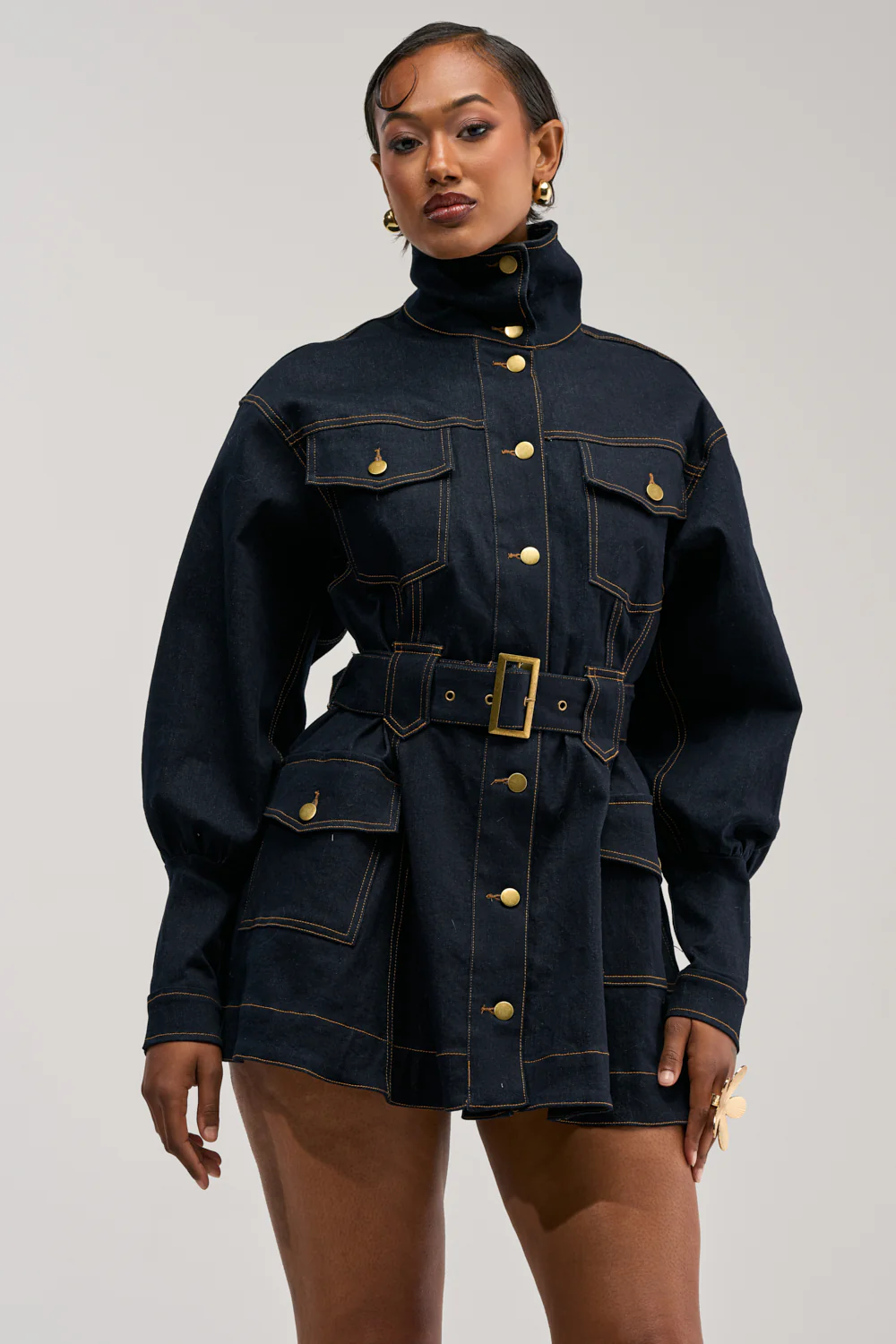DAILY POWER BELTED DENIM MINI DRESS - Image 6