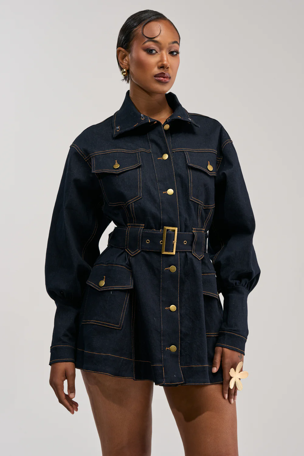 DAILY POWER BELTED DENIM MINI DRESS - Image 7