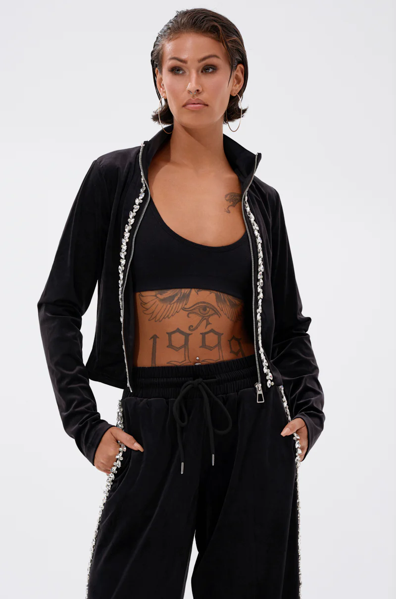 DARA RHINESTONE MOCK NECK ZIP-UP SWEATSHIRT - Image 4