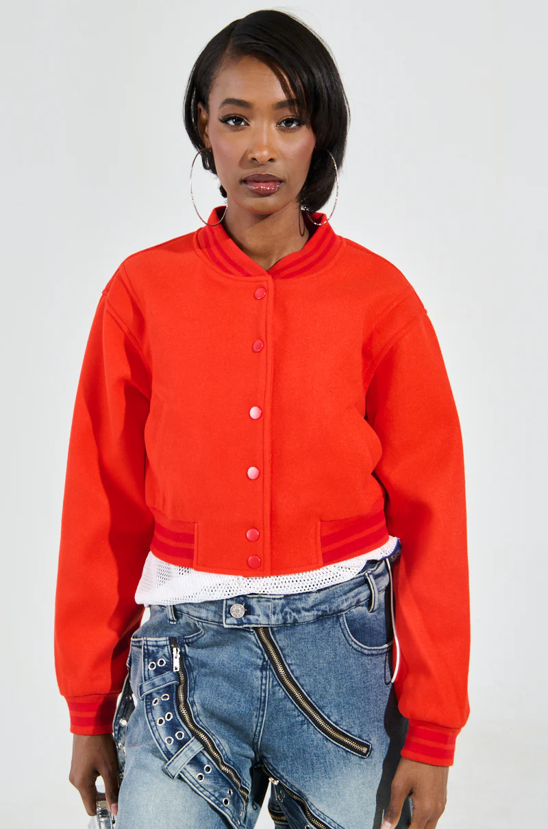 DAVIS EVERYDAY VARSITY BOMBER IN RED - Image 2