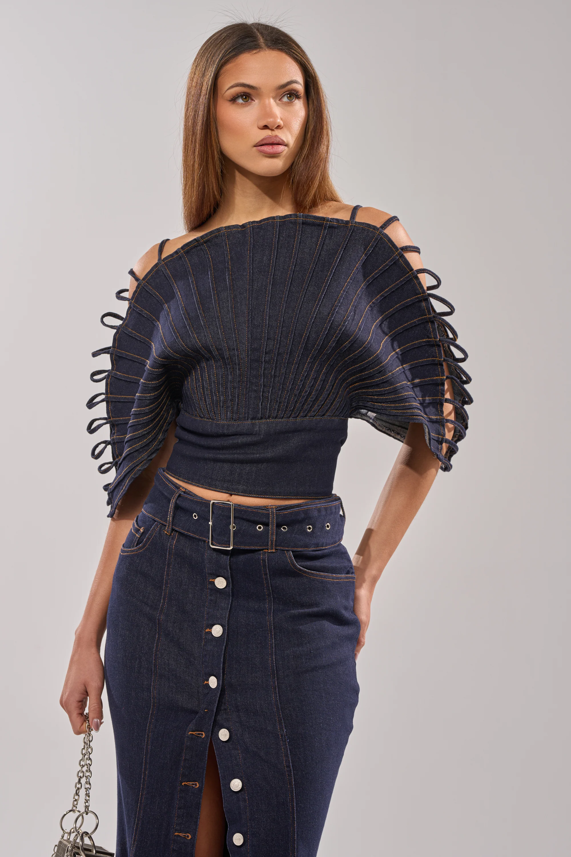 DENIM ON DENIM BLOUSE IN DARK BLUE DENIM - Image 2