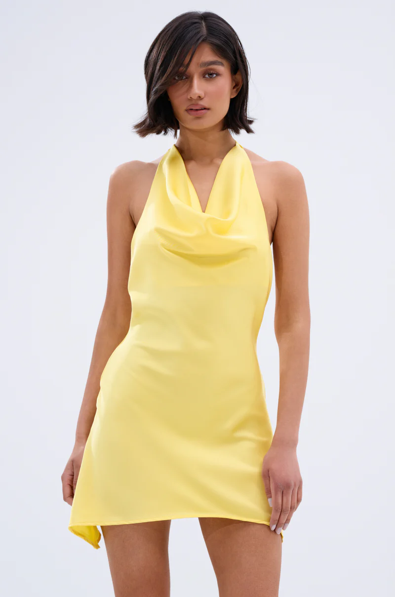 DOLLY SATIN MINI DRESS IN YELLOW - Image 3