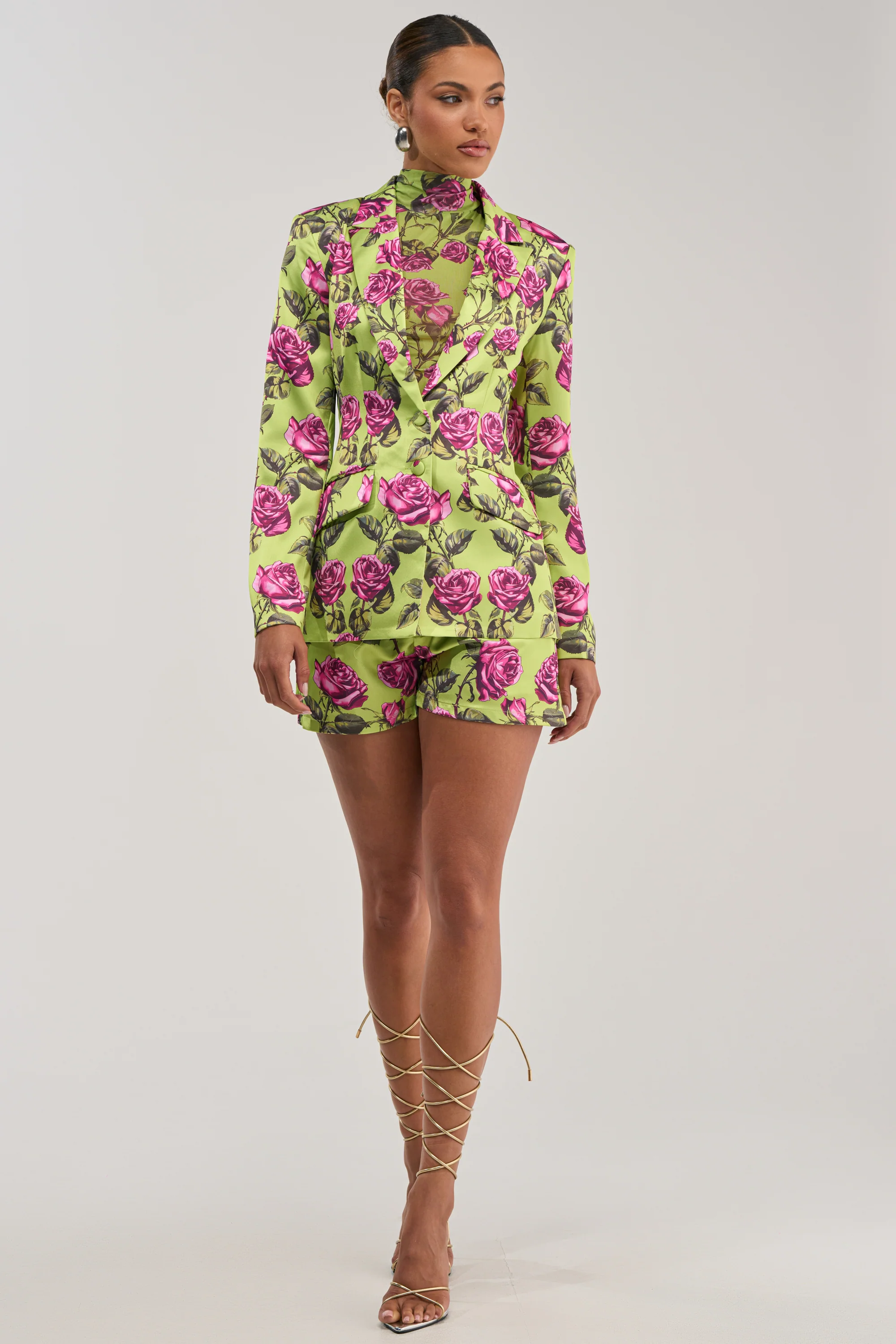 DOZEN ROSES SATIN BLAZER IN CHARTREUSE - Image 5