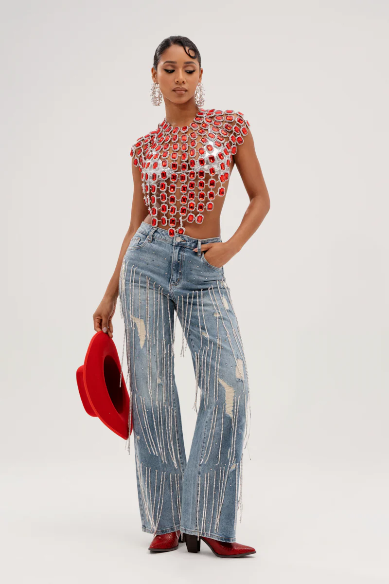 DRIPPING IN JEWELS RELAXED FIT DENIM JEANS - Image 4
