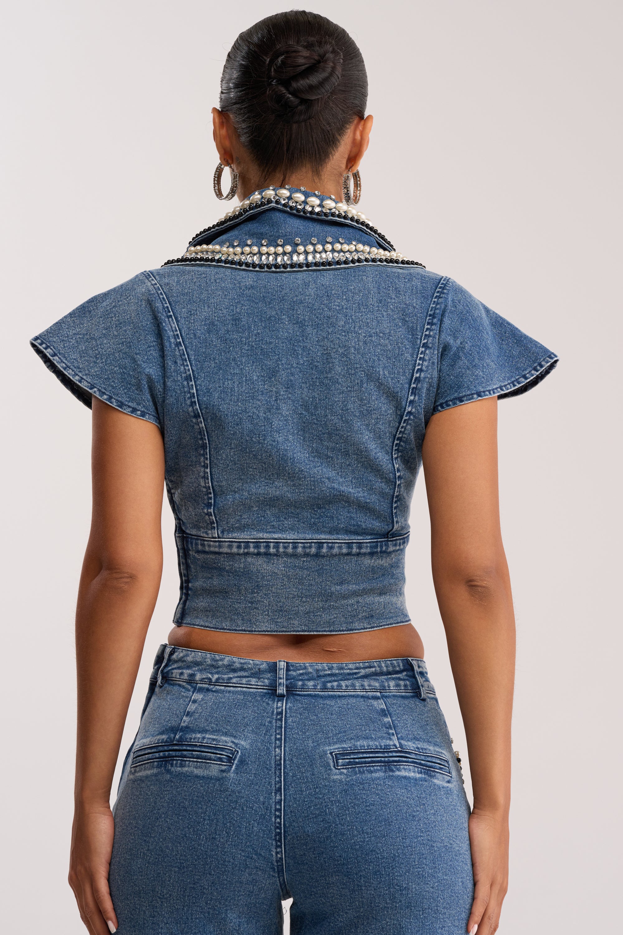 DRIPPING IN PEARLS DENIM BLOUSE - Image 5