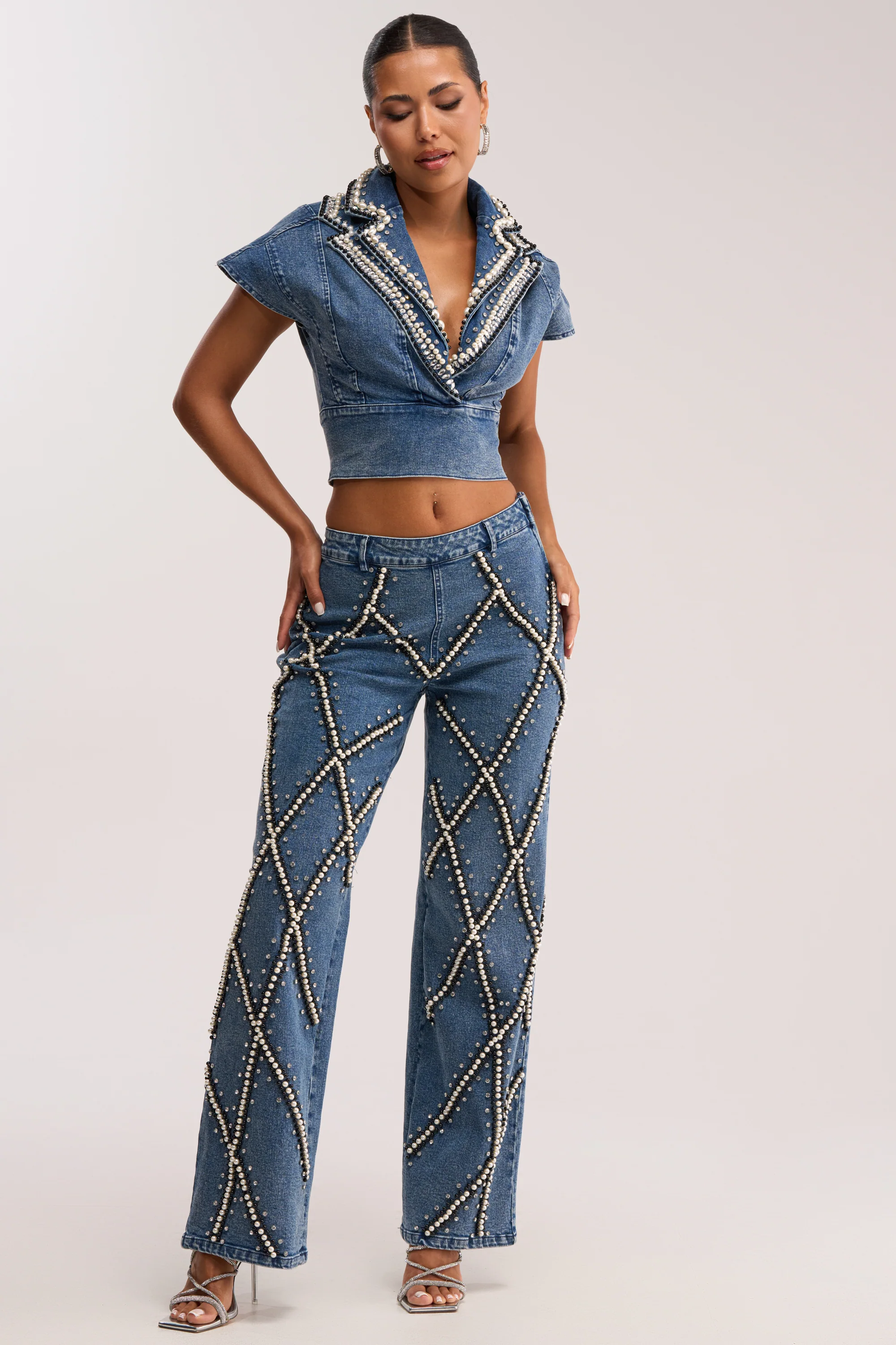 DRIPPING IN PEARLS DENIM BLOUSE - Image 7
