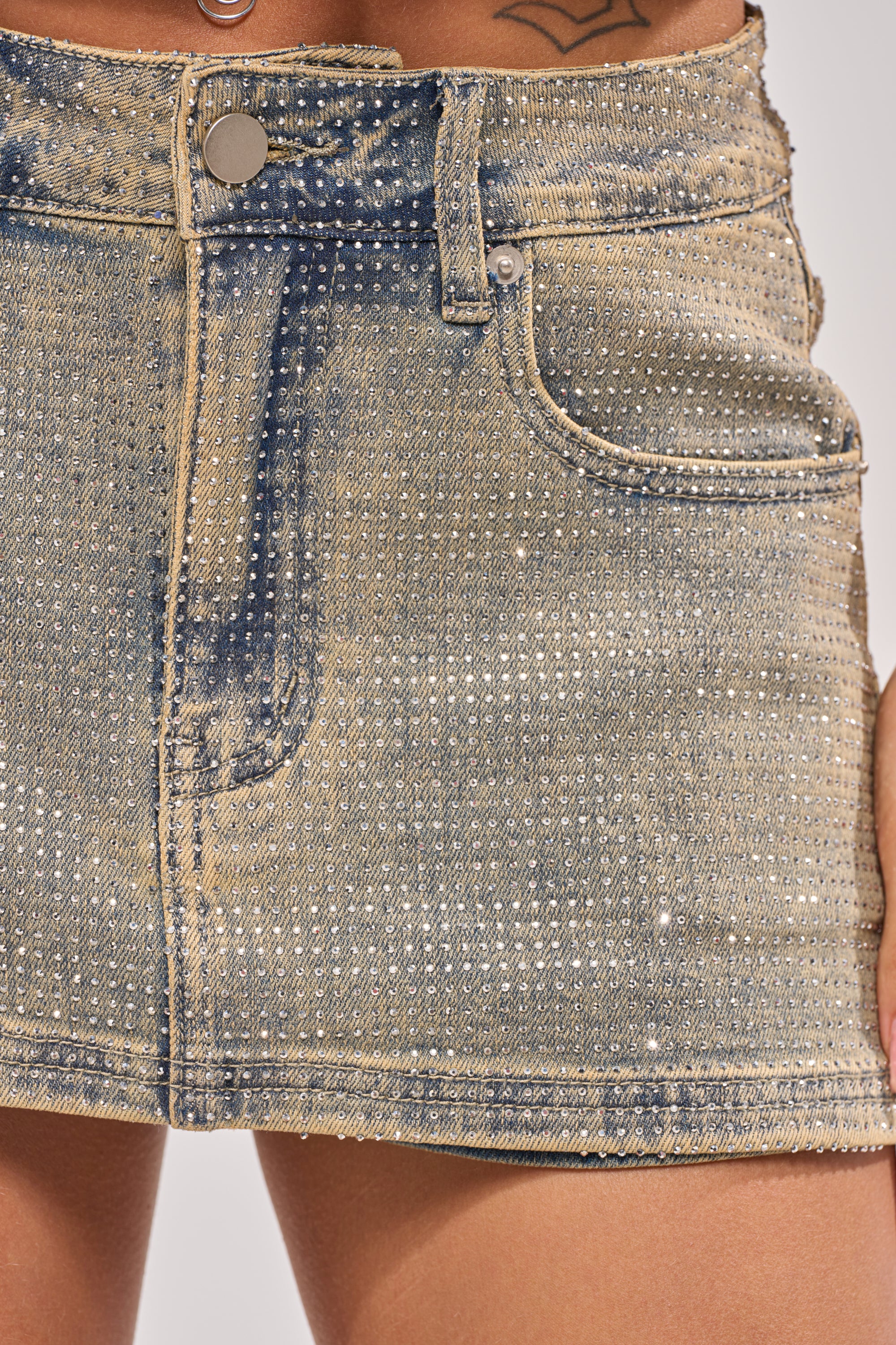 DRIPPING RHINESTONES SKORT IN TAUPE - Image 9