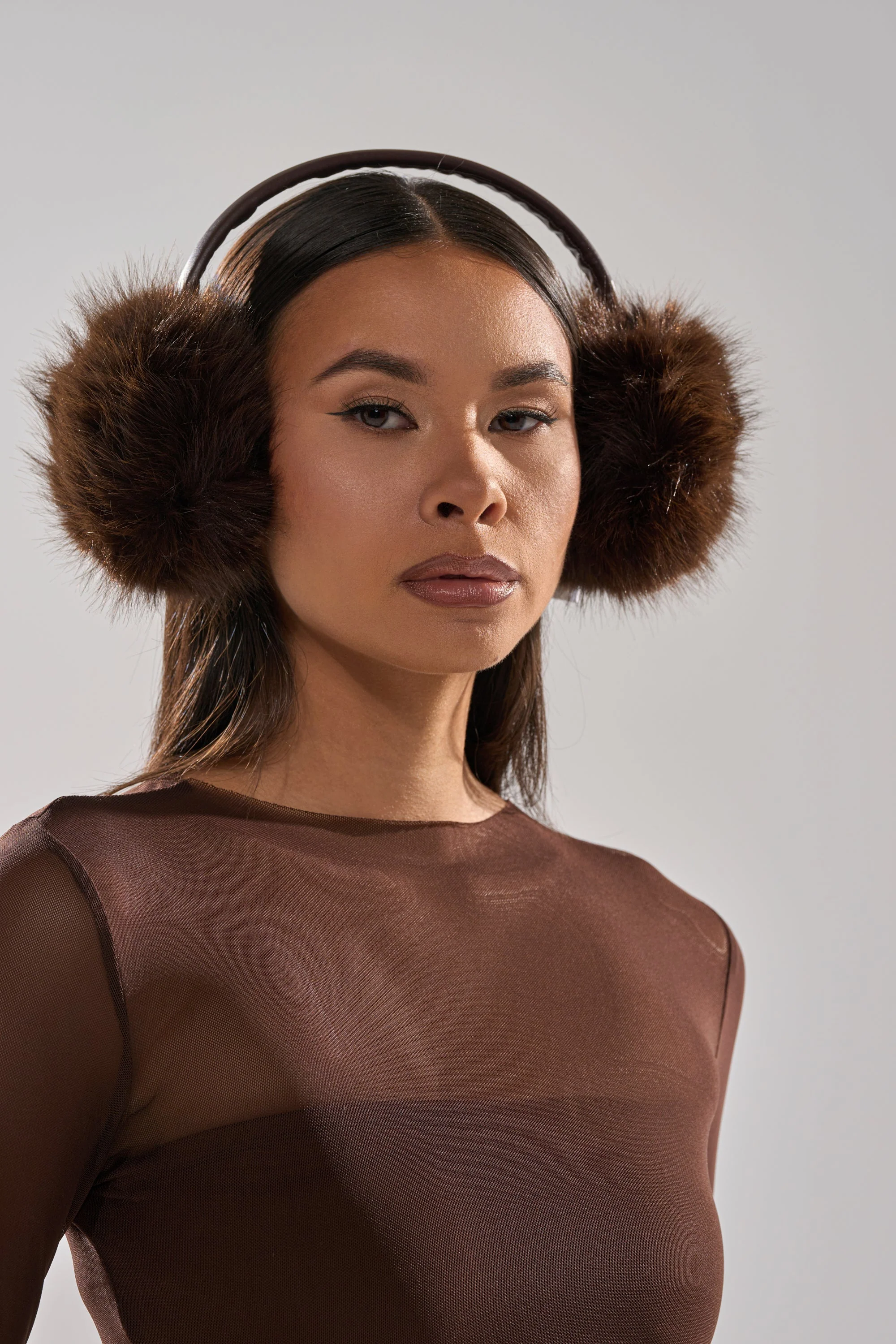 DARK CHOCOLATE FAUX FUR EARMUFFS - Image 4