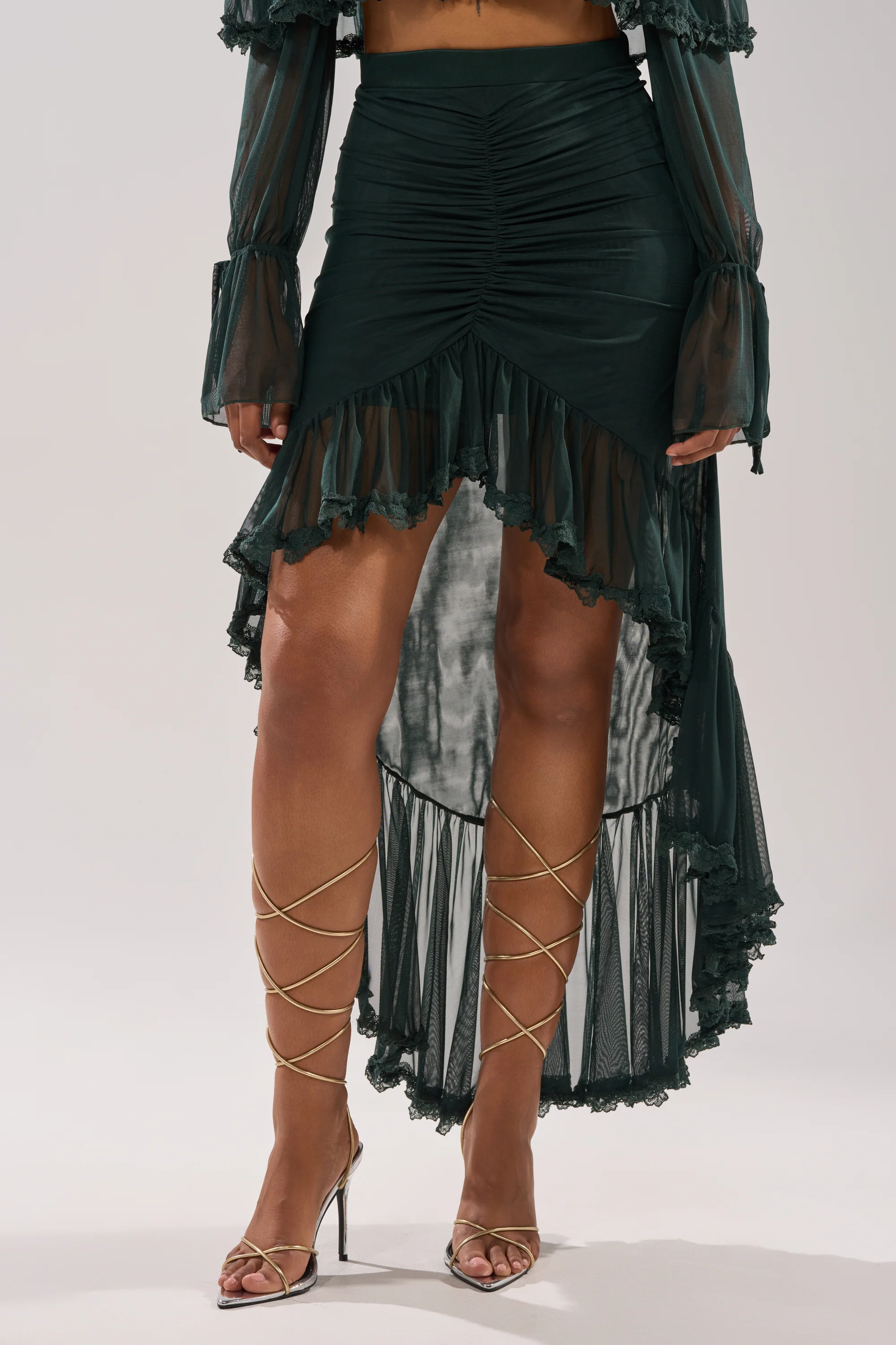 EMERALD RUCHED HIGH LOW SKIRT - Image 2