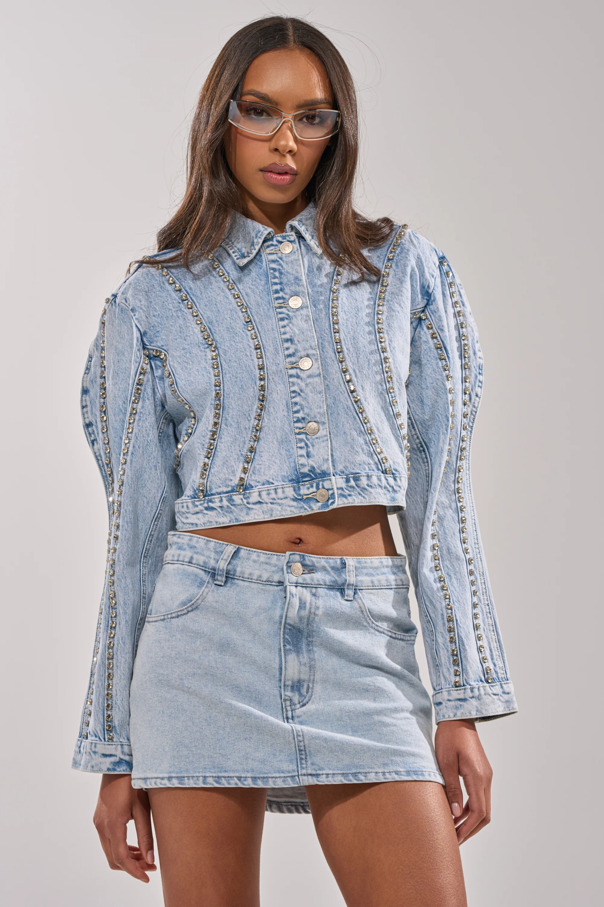 EXTRA EXTRA EMBELLISHED DENIM JACKET IN LIGHT BLUE - Image 2