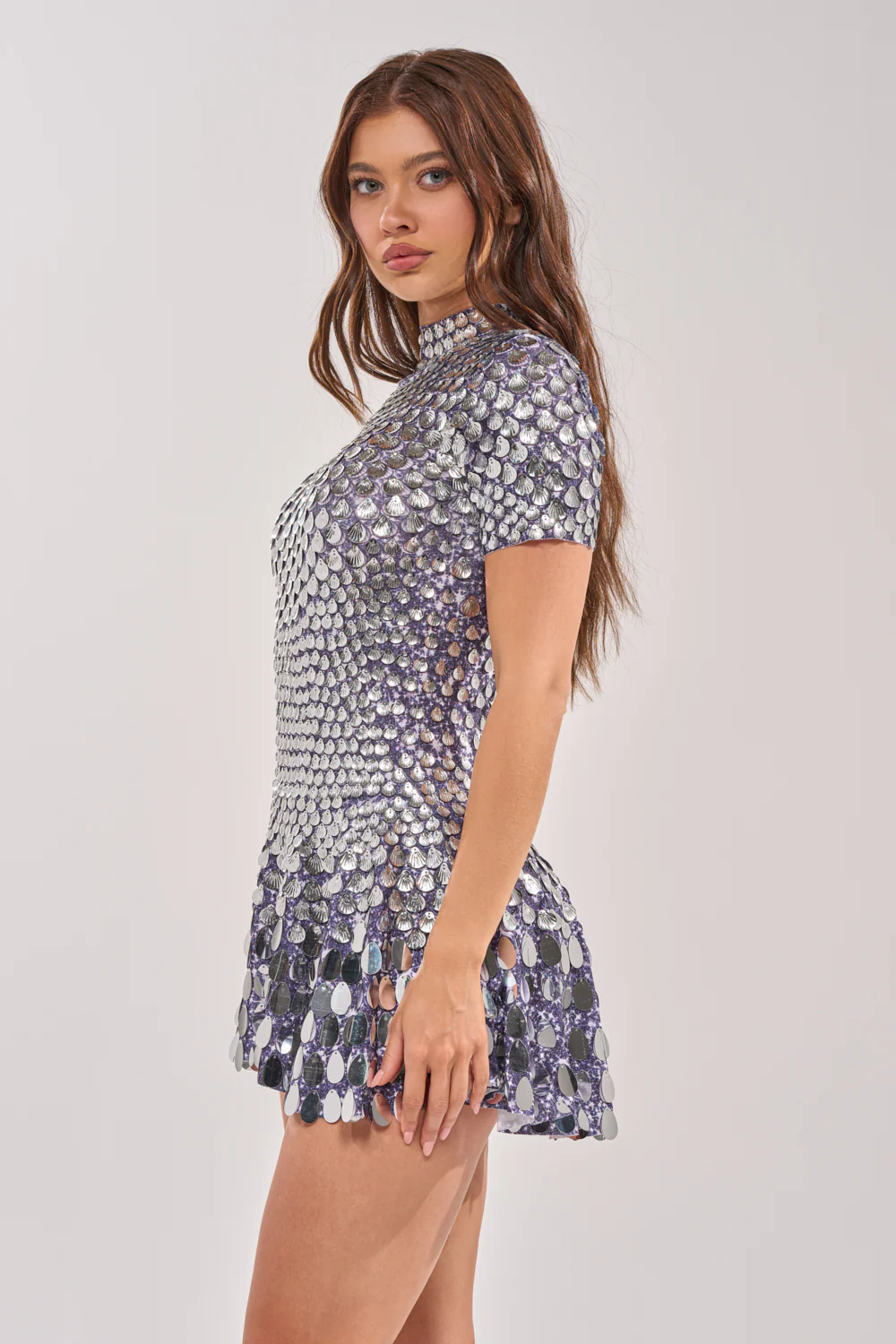 FAR FROM BASIC SEQUIN MINI DRESS IN SILVER - Image 3