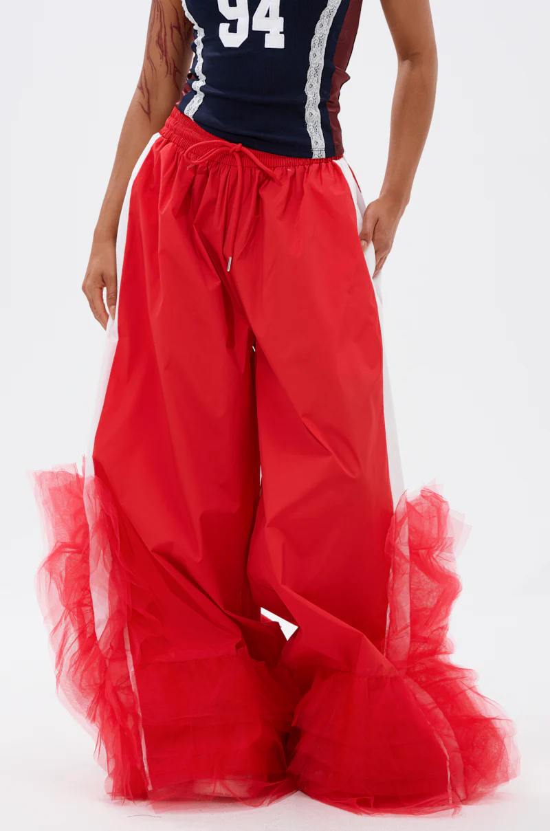 FEELING LIKE A BOSS TRACK PANT WITH TULLE TRIM IN RED - Image 2