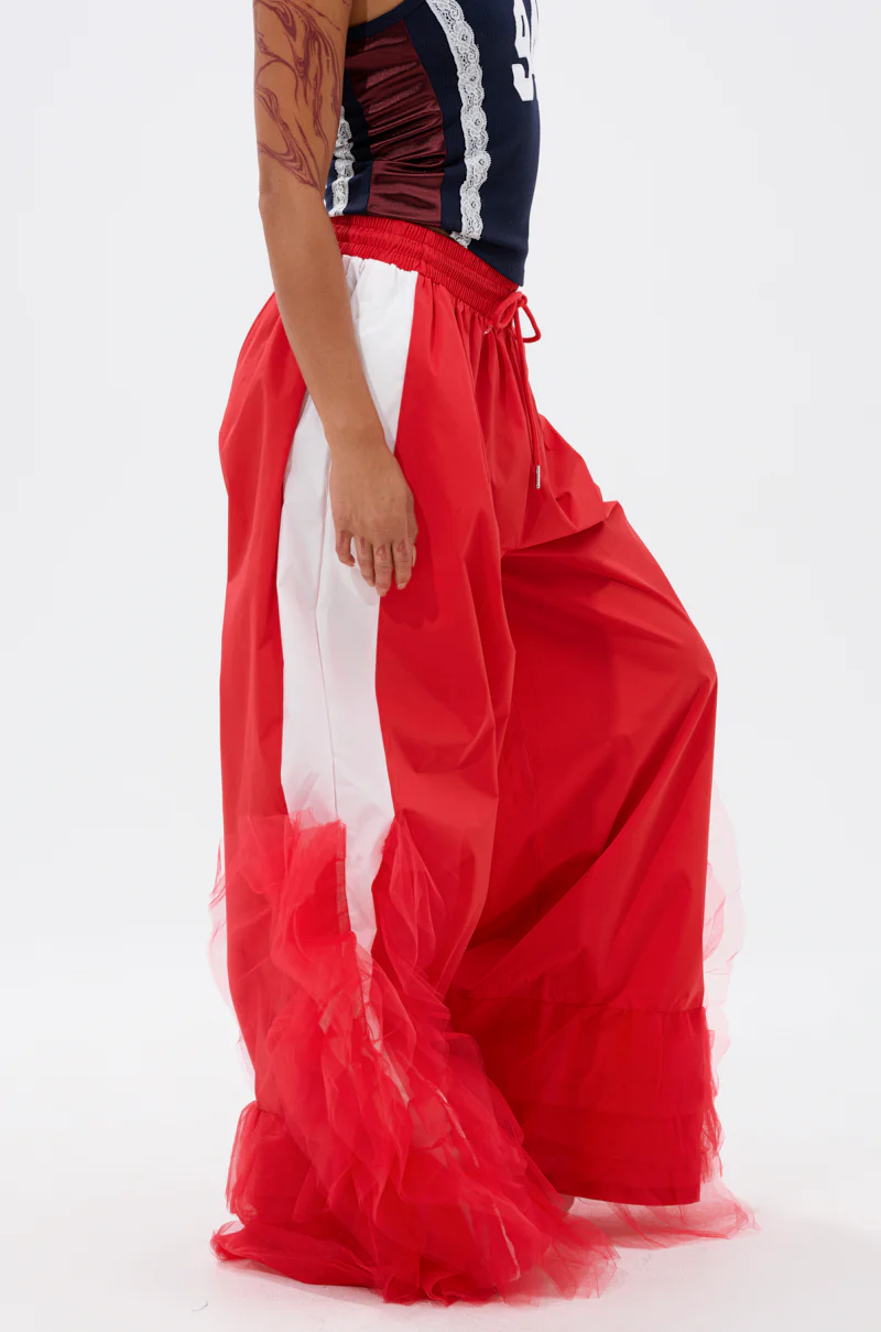 FEELING LIKE A BOSS TRACK PANT WITH TULLE TRIM IN RED - Image 3