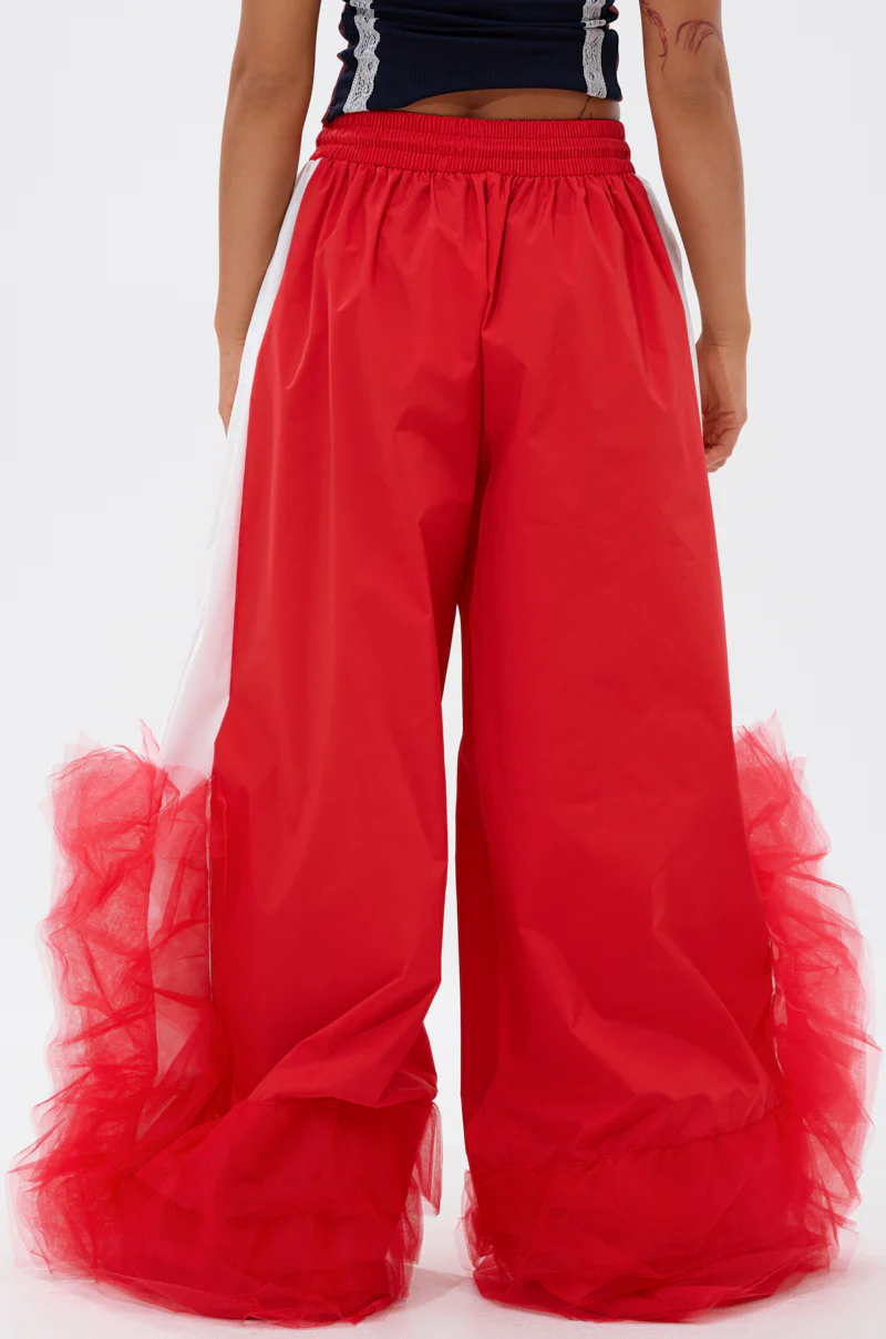 FEELING LIKE A BOSS TRACK PANT WITH TULLE TRIM IN RED - Image 4