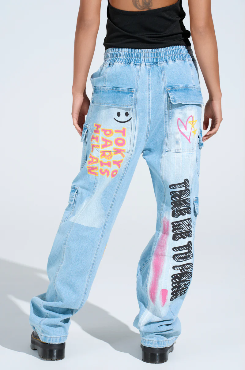 FIRST CLASS TICKET GRAPHIC CARGO RELAXED LEG JEANS - Image 6
