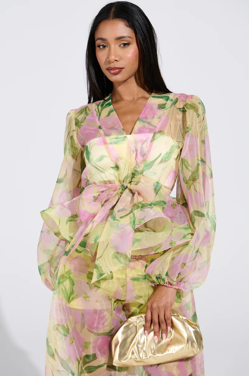FLOWER POWER CHIFFON TIE-FRONT BLOUSE - Image 2