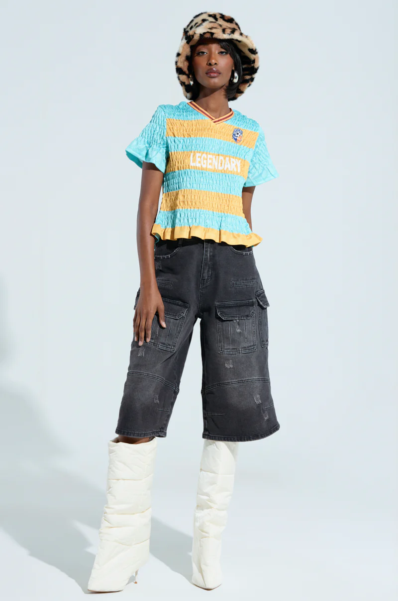 FORGET ME NOT BLACK DENIM CARGO BERMUDA SHORT - Image 7