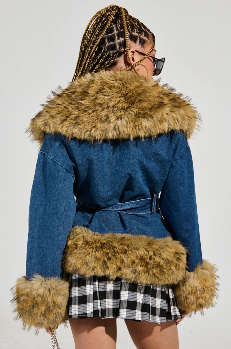 FREDDIE FUR TRIM DENIM MOTO - Image 4
