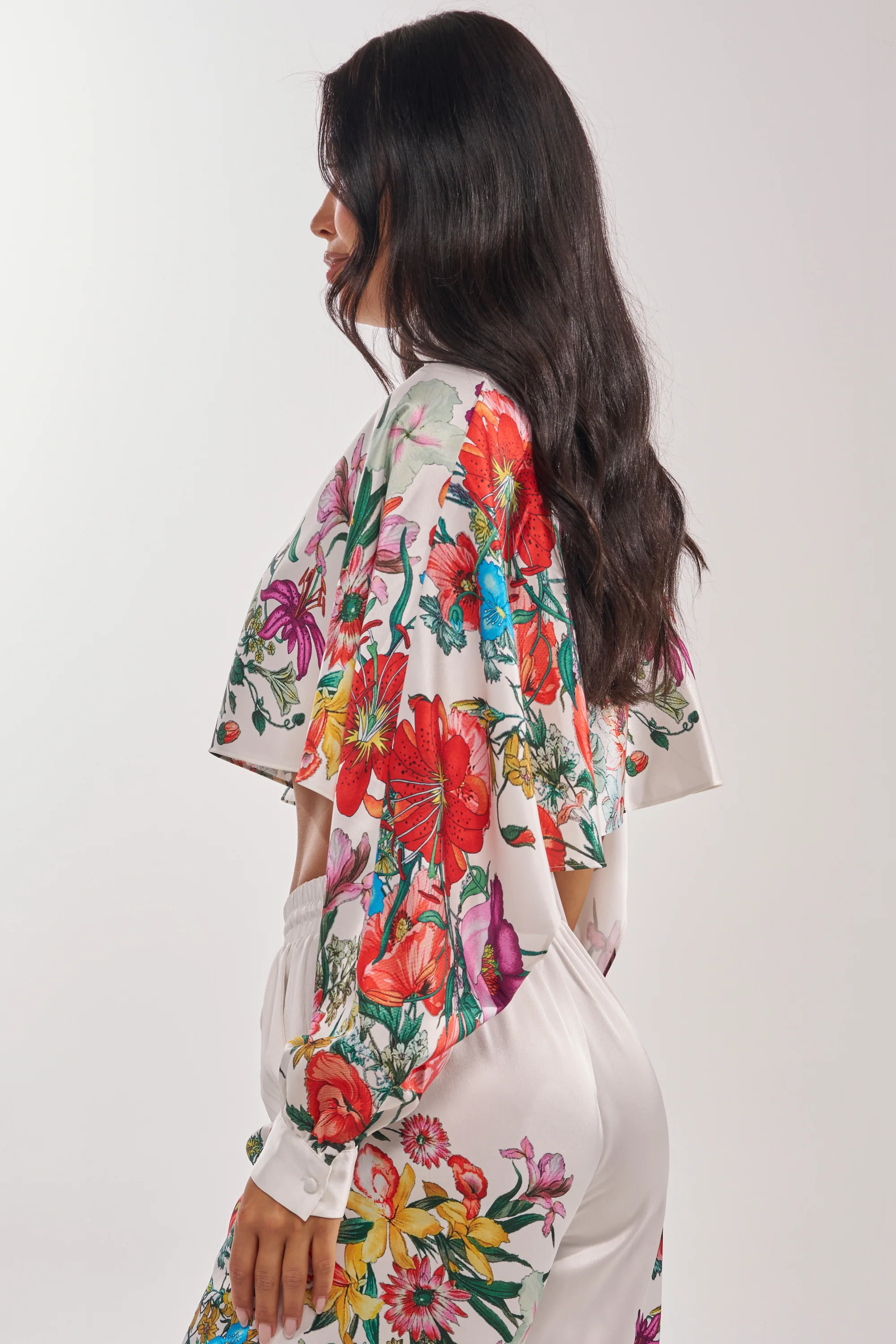 FULL BLOOM SATIN MOCK NECK BLOUSE IN WHITE - Image 4